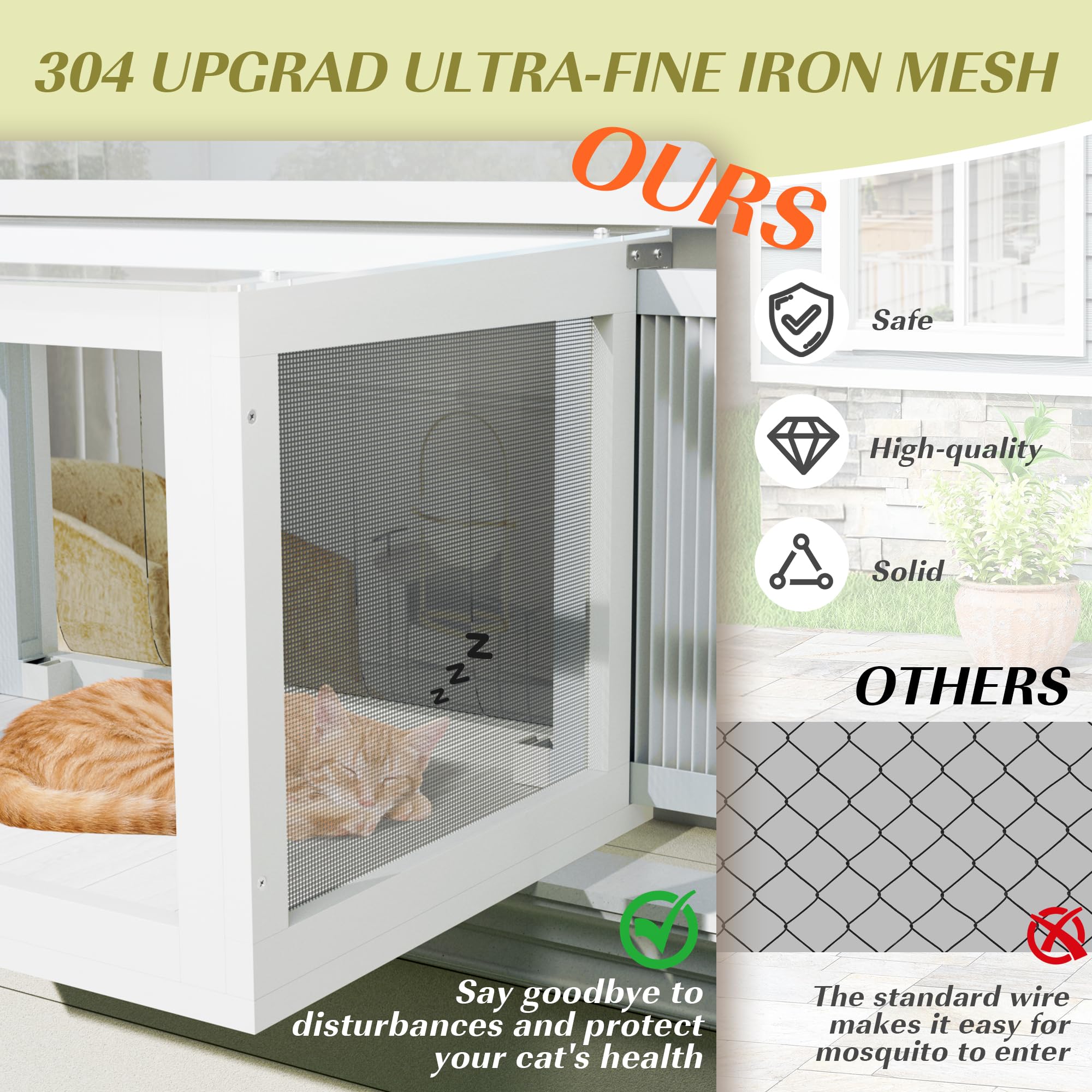 Dephet Cat Window Box, Catio Outdoor Cat Enclosure Window Perch W/Mosquito-Proof Net, Cats House Fits Double Hung Frames 25.2 to