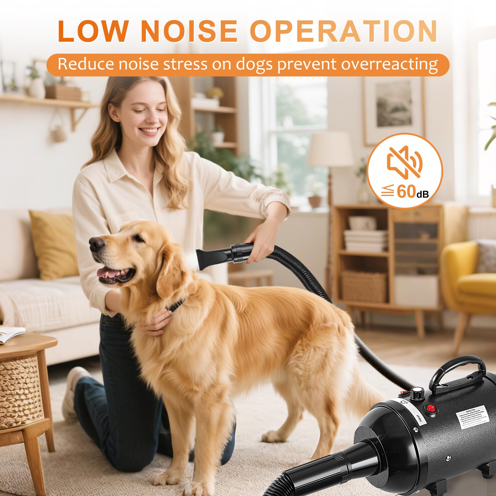 Nestroad Dog Dryer, 4.3Hp/3200W High Velocity Pet Hair Dryer, Stepless Adjustable Speed, Quick-Drying, Reduce Noise & Heat Insulation, 4 Nozzles And A Brush, Black
