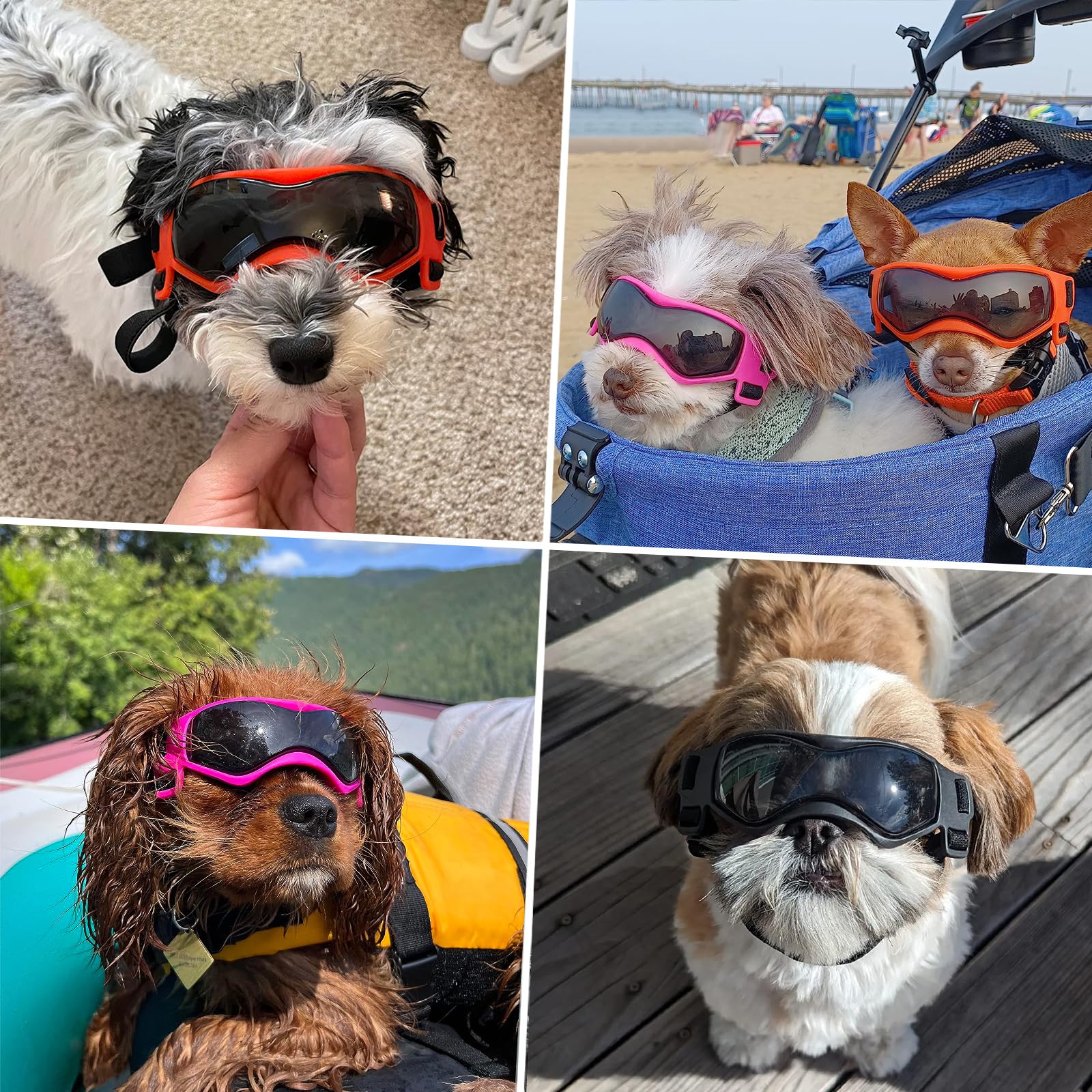 PETLESO Dog Goggles - Small UV Protection Sunglasses for Small Dogs, Black Rubber Eyewear for Outdoor Riding and Driving