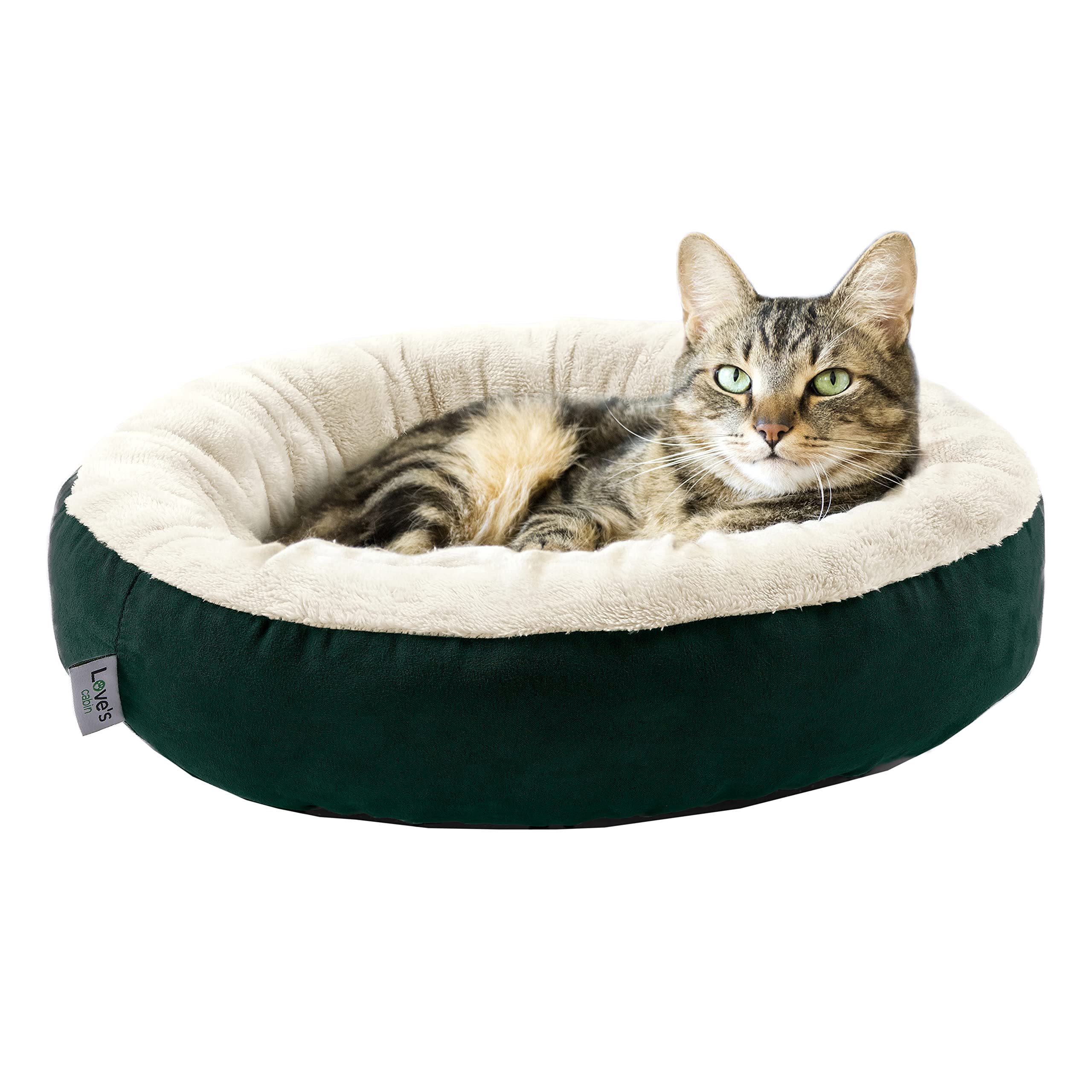 Love'S Cabin Round Donut Cat And Dog Cushion Bed, 20In Pet Bed For Cats Or Small Dogs, Anti-Slip & Water-Resistant Bottom, Super Soft Durable Fabric Pet Beds, Washable Luxury Cat & Dog Bed Green
