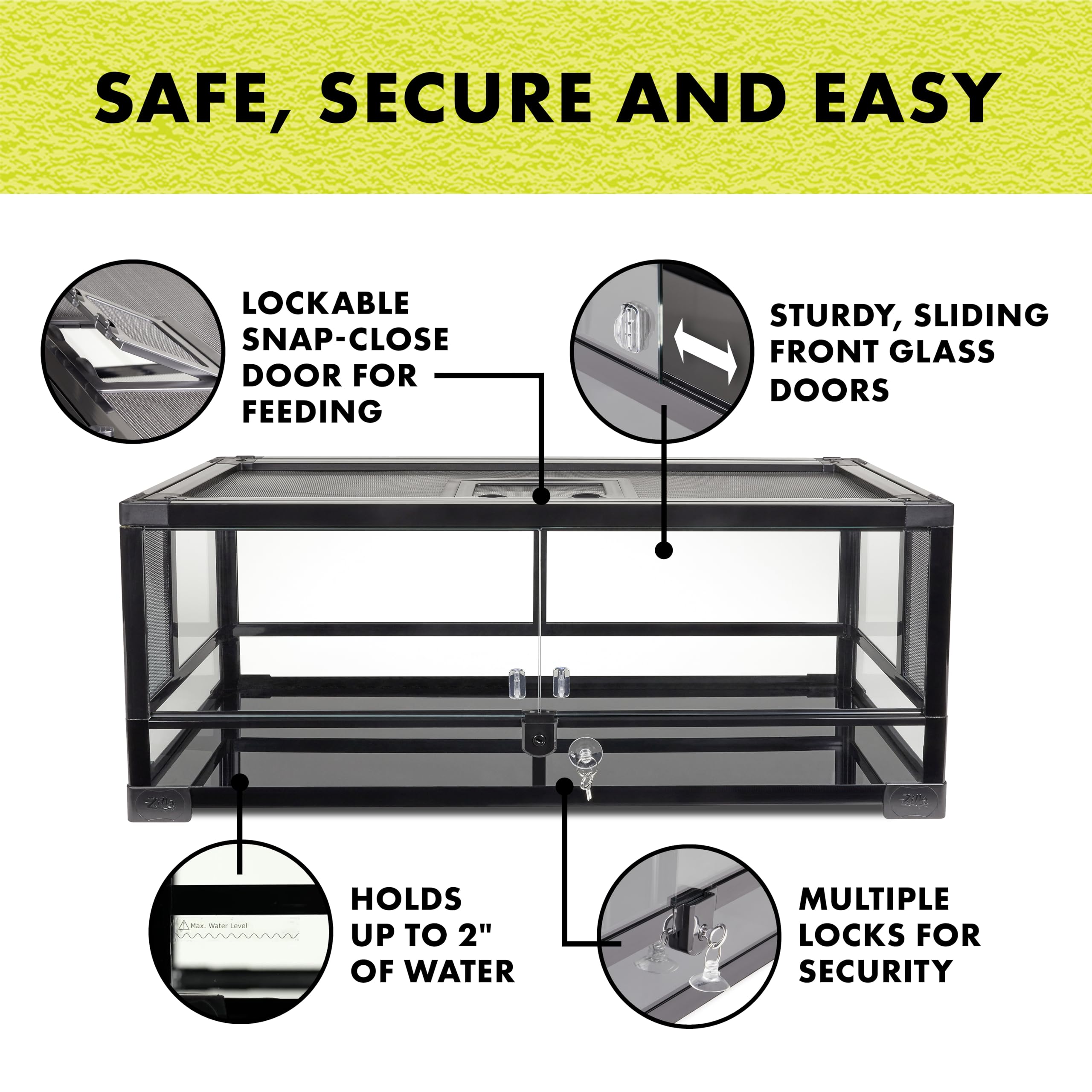 Zilla Quickbuild Reptile 20 Gallon Glass Terrarium Habitat With Swing Door For Geckos, Snakes, Lizards, Frogs, Turtles, And Tort