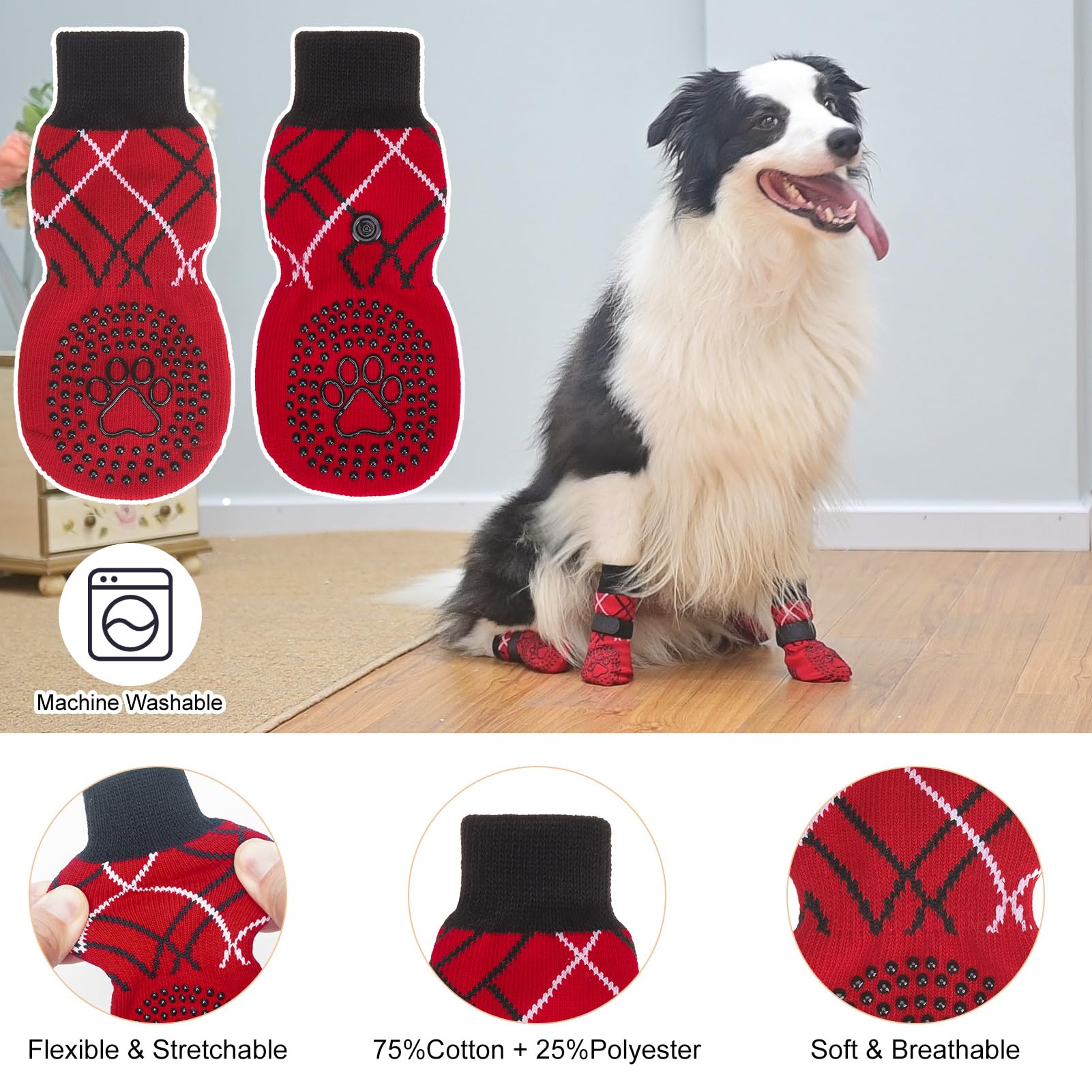 Beautyzoo Dog Socks To Prevent Licking Paws For Hardwood Floors Anti Slip, Dog Shoes Booties For Hot/Cold Pavement,Grippy Boots & Paw Protectors Traction Control For Small Medium Large Senior Dogs