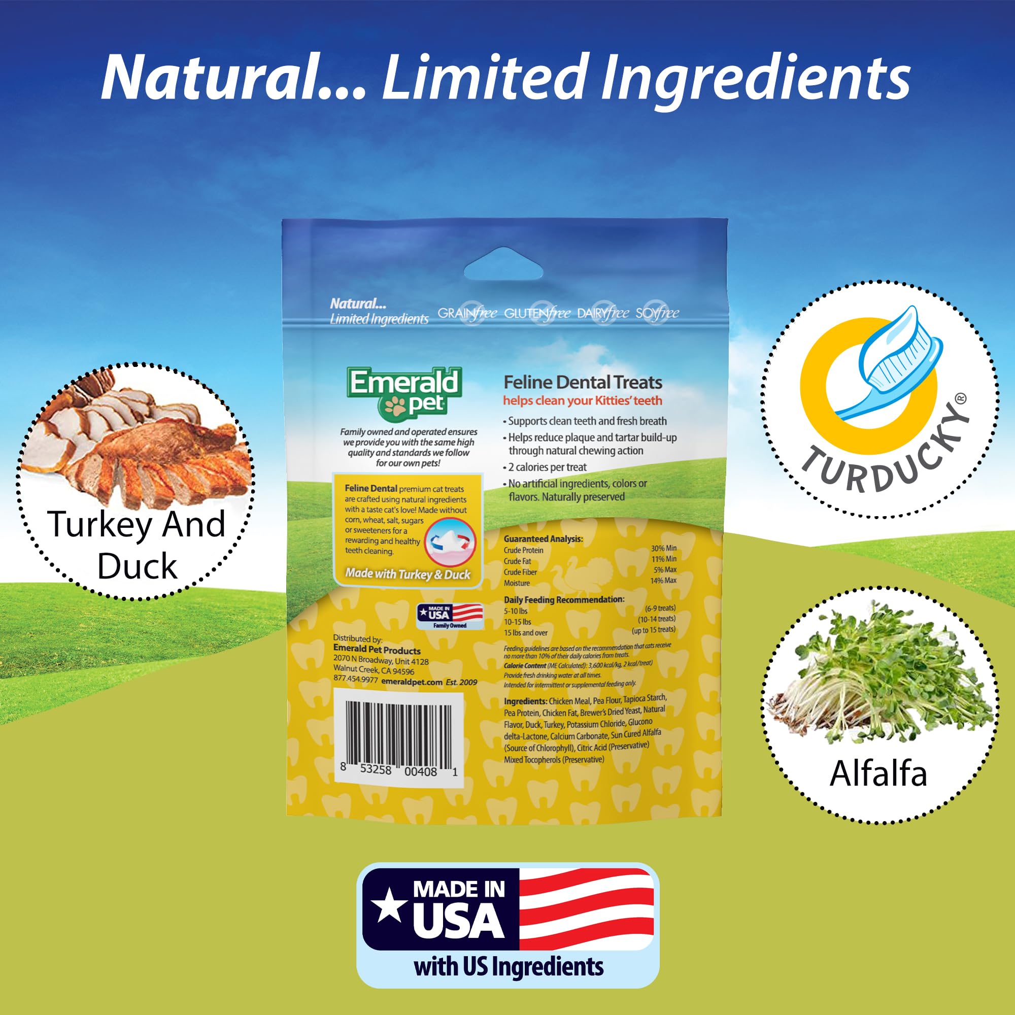 Feline Dental Treats - Tasty and Crunchy Cat Dental Treats Grain Free - Natural Dental Treats to Clean Cat Teeth, Freshen Cat Br