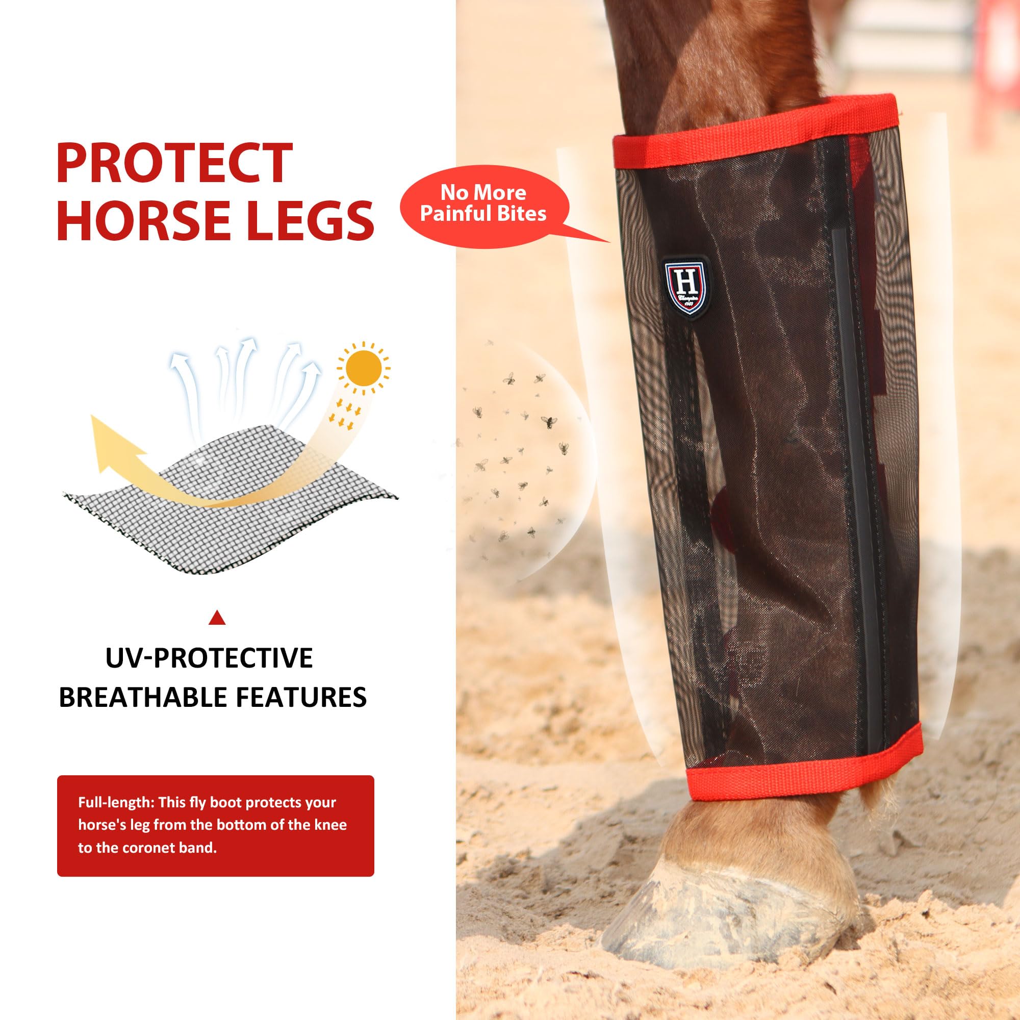 Harrison Howard Loose-Fitting No Hassle Leg Protection Comfortable Fly Boots For Horse (Set Of 4) Red Yearling
