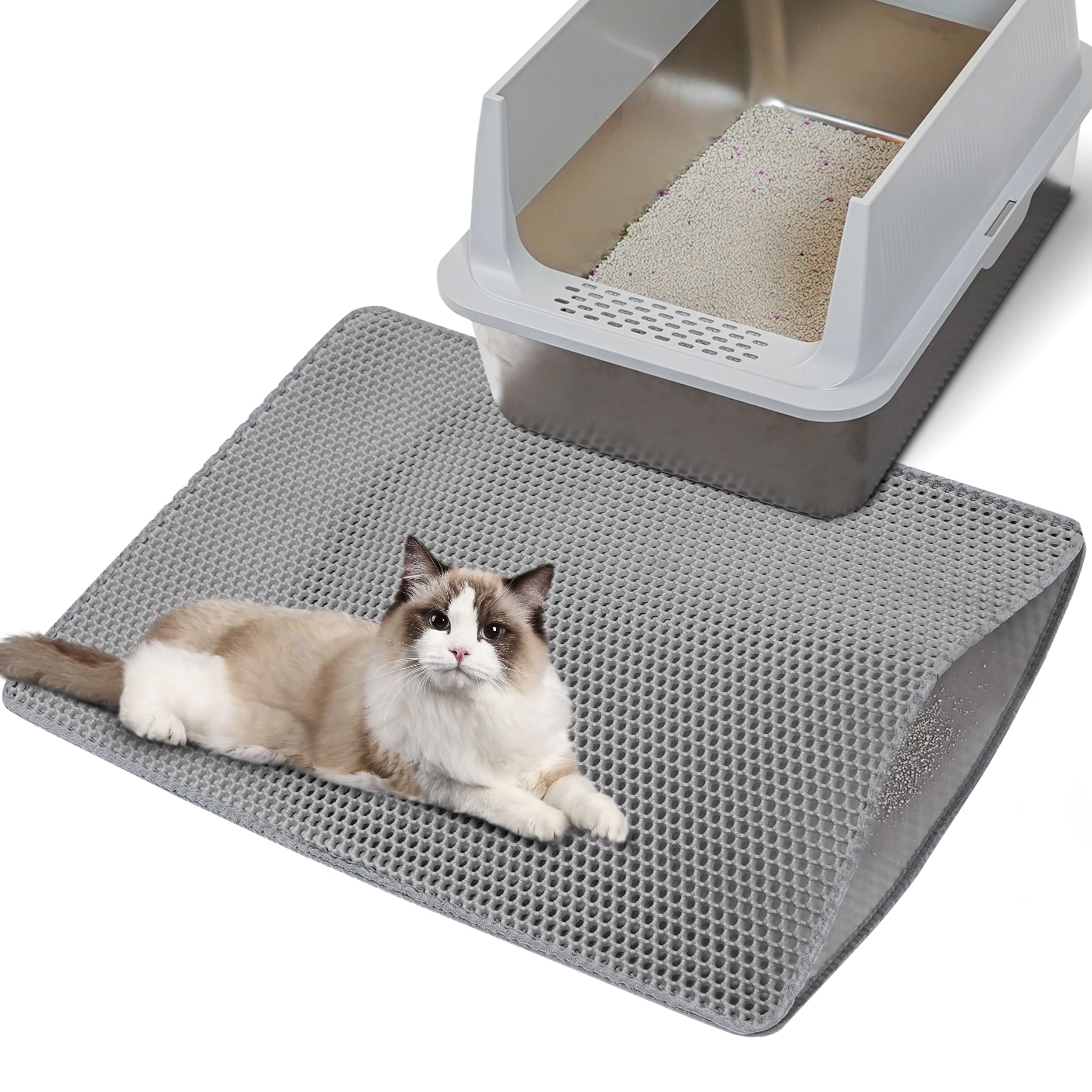 Citylife Cat Litter Mat For Litter Box, 30''  21'' Double Layer Trapping Mat, Non-Slip Water Proof Kitty Liiter Pad, Grey