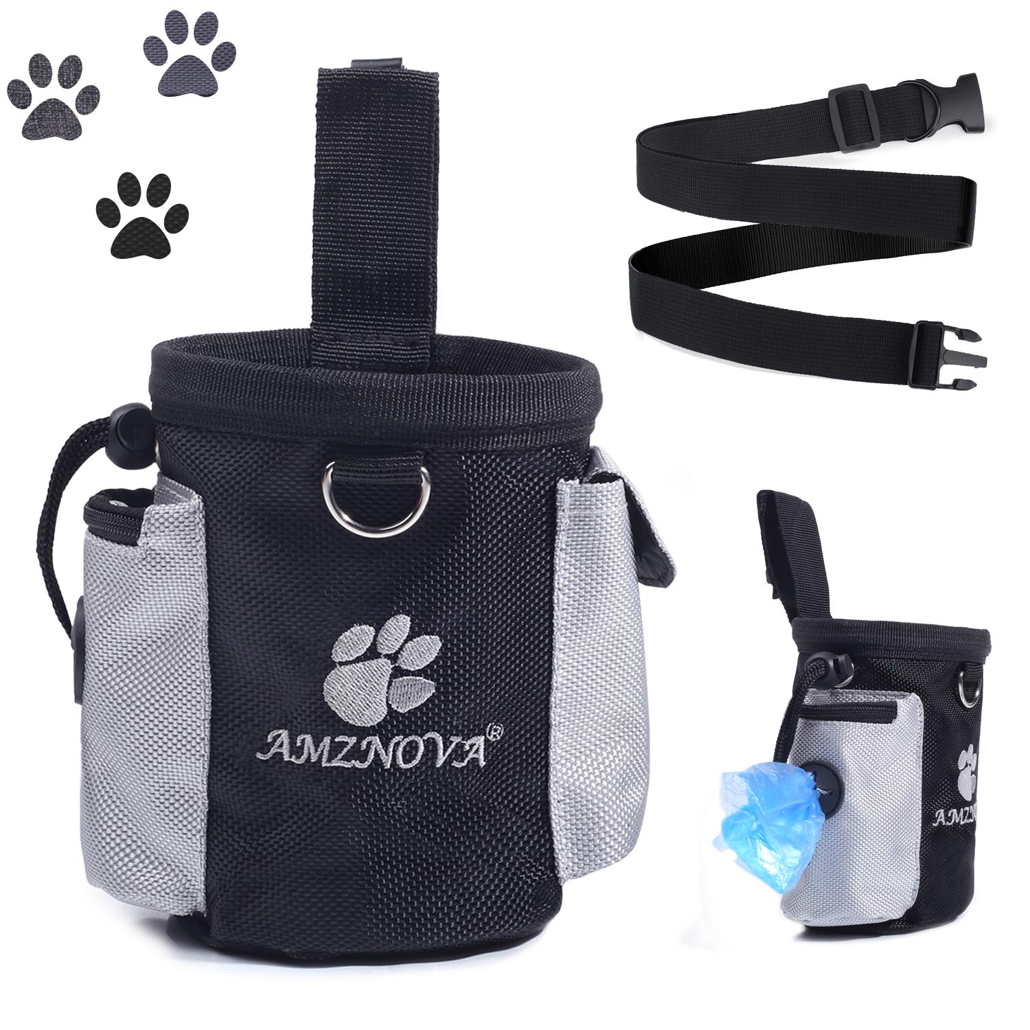 AMZNOVA Dog Treat Bag, Puppy Training Pouch, Animal Walking Snack Container Best Hiking Toys Pack Dispenser Carries with Waistba