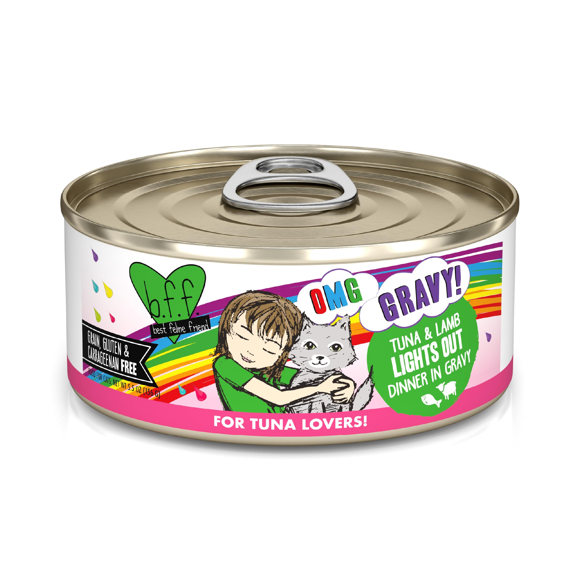 B.F.F. OMG - Best Feline Friend Oh My Gravy!, Tuna & Lamb Lights Out with Tuna & Lamb, 5.5oz Can (Pack of 8)