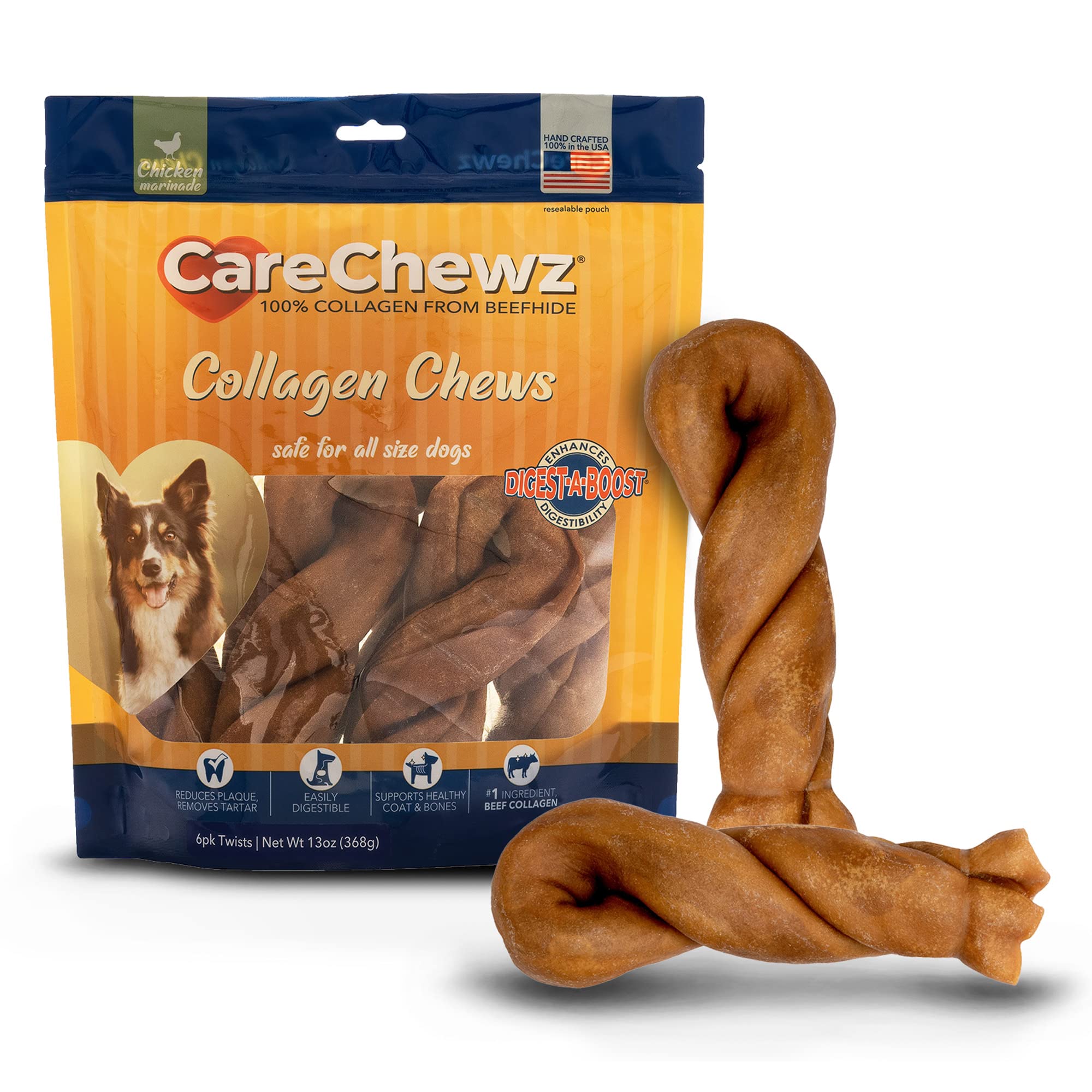 Pet Factory CareChewz Collagen 6-7 Twist Keys Dog Chew Treats - Chicken Flavor, 6 Count/1 Pack