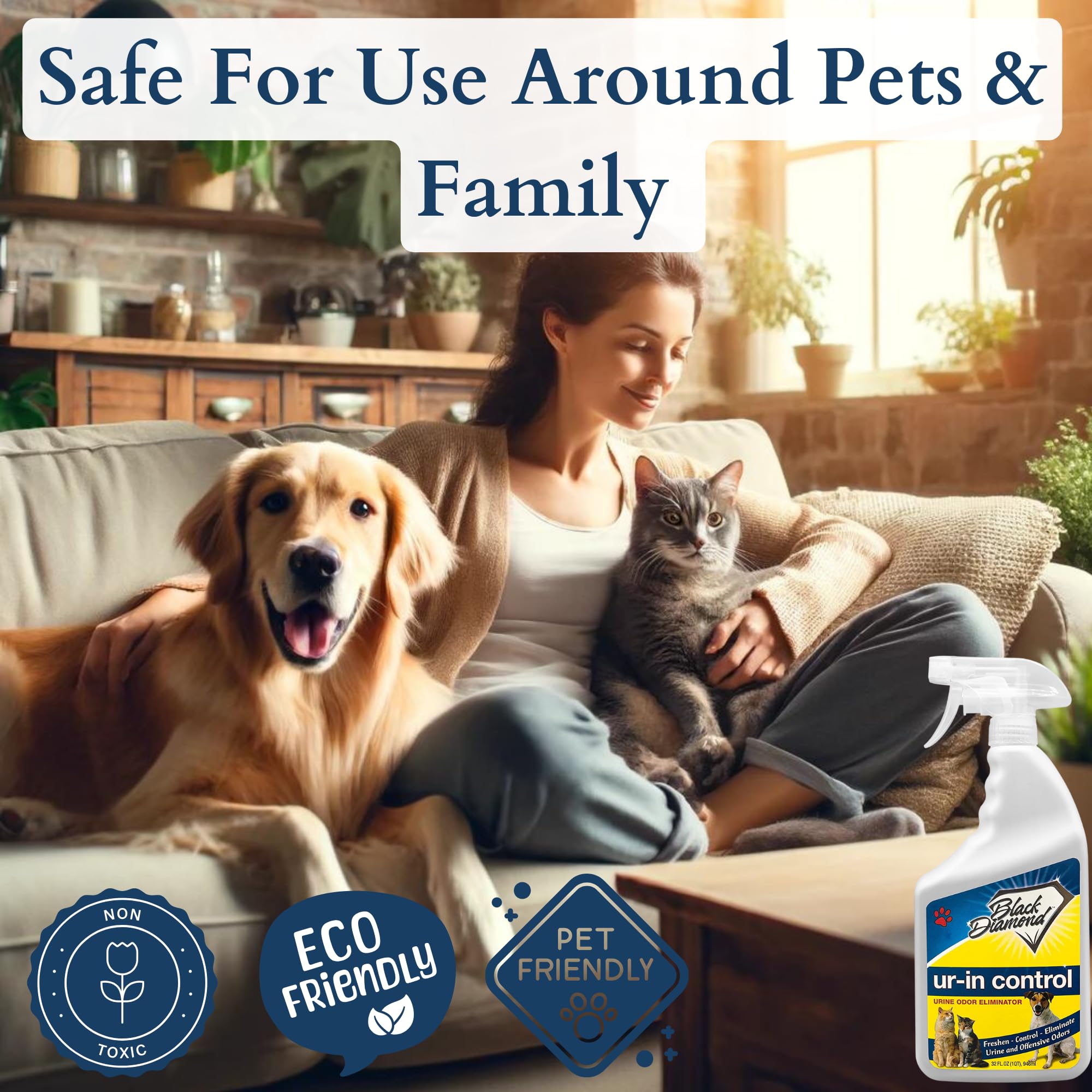 Black Diamond Stoneworks Eliminates Urine Odors – Controls Cat, Dog, Pet & Human Smells From Carpet, Furniture, Mattresses, Grout And Pet Bedding & Concrete. Biodegradable Enzymes 32 Oz. Spray
