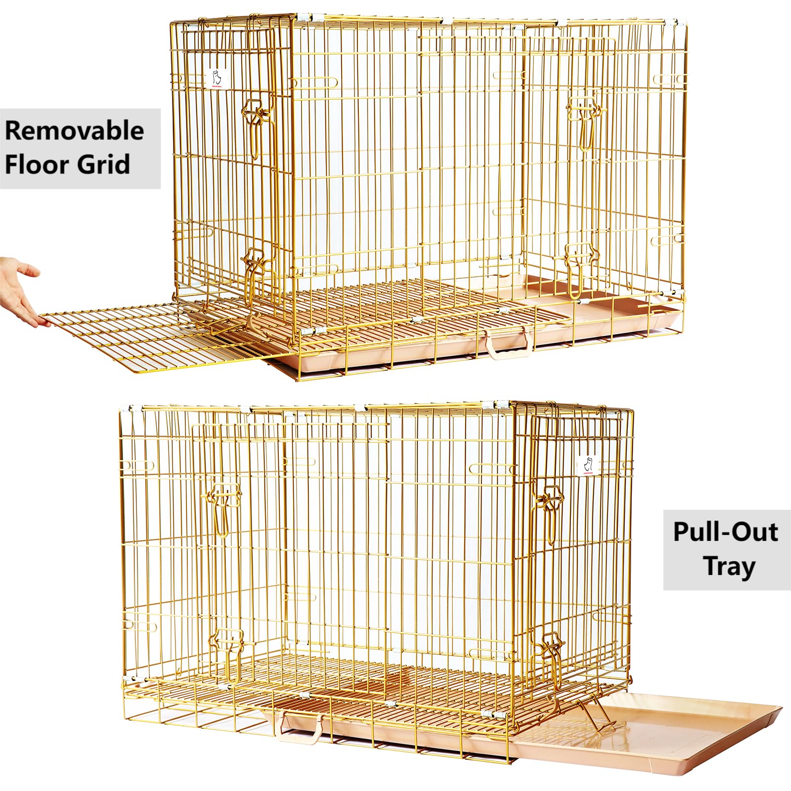 Homey Pet Copper Gold Dog Crate 36 Inch, Portable Folding Metal Wire Dog Kennel Pet Dog Cage With Removable Floor Grid, Pull Out