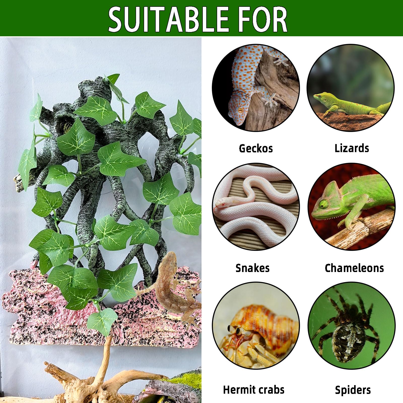 Bnosdm Reptile Climbing Branch,Crested Gecko Climb Corner Branch With Suction Cup,Bearded Dragon Resin Tree Branches,Reptile Tank Rainforest Background Decor For Lizard Chameleons Hermit Crabs Spiders