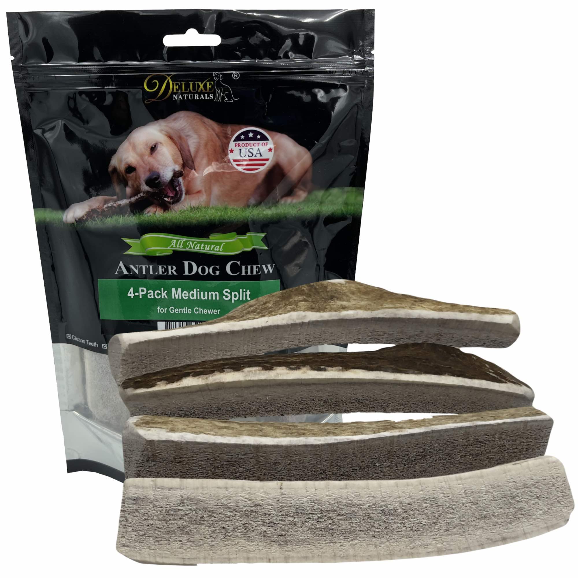 Deluxe Naturals Elk Antler Dog Chews | Long-Lasting A-Grade Premium Elk Antler Chews for Dogs from Naturally Shed Elk Antlers Co