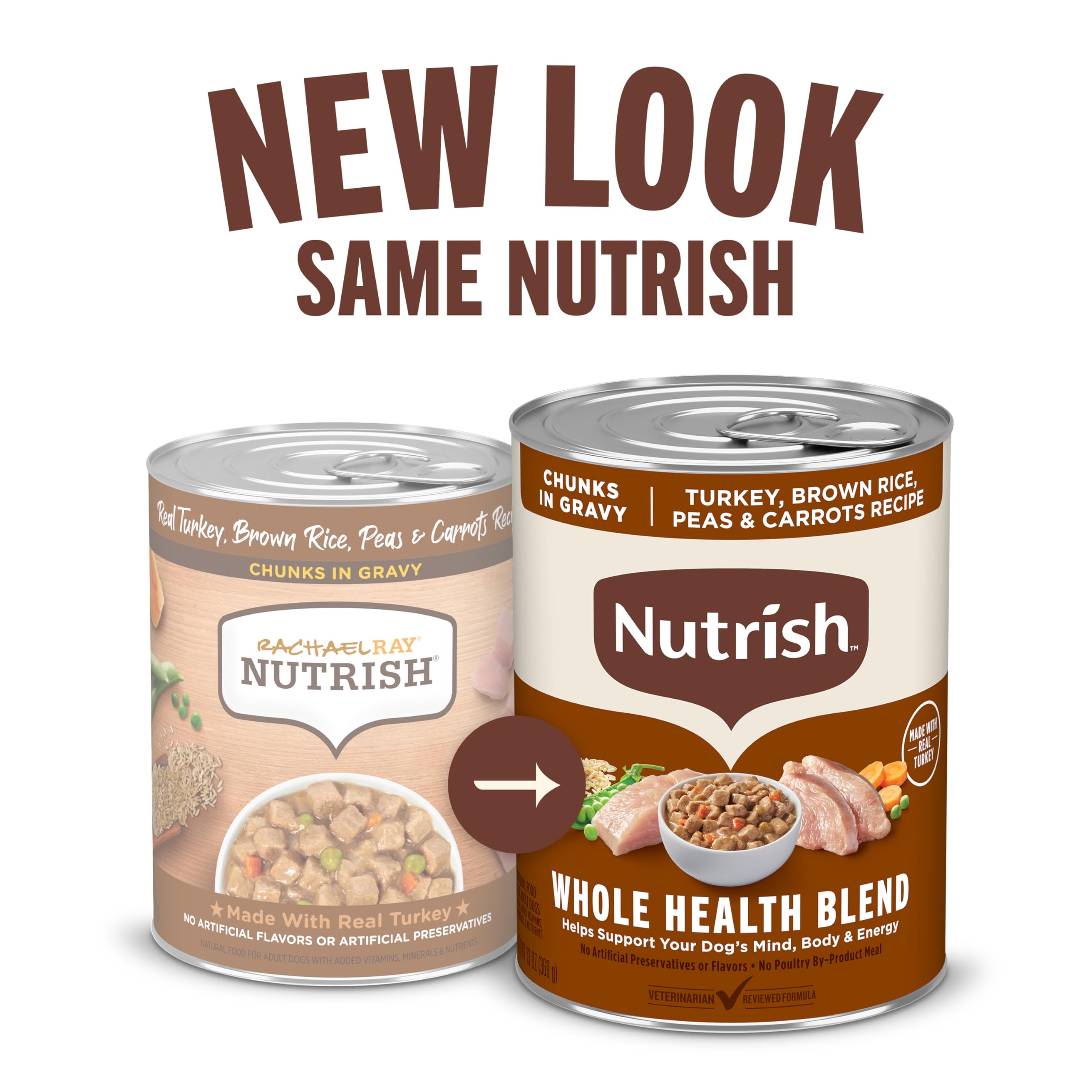 Nutrish Rachael Ray Chunks in Gravy Real Turkey, Brown Rice, Peas & Carrots Recipe Wet Dog Food, 13 oz. Can (Pack of 12)