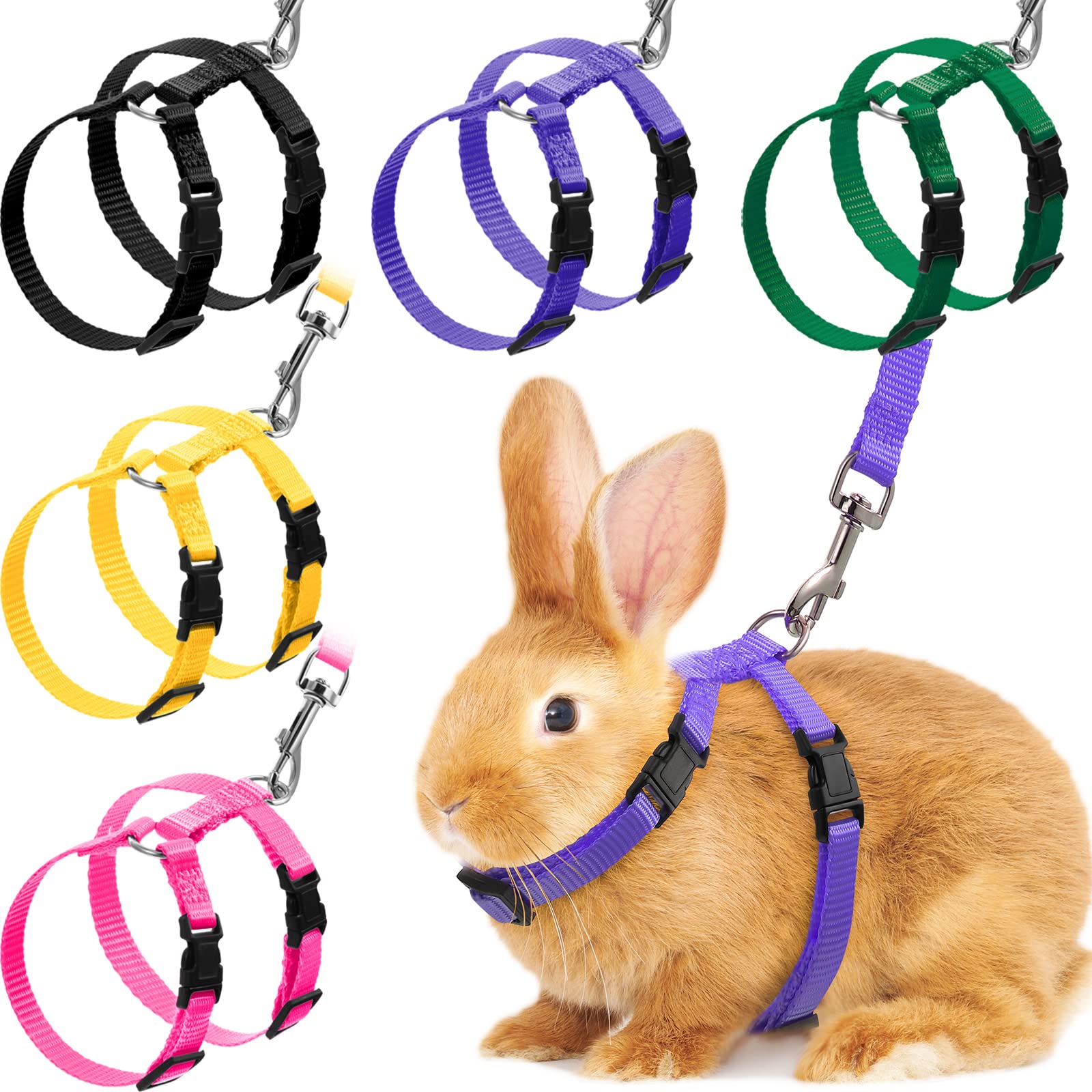 Outus 5 Pieces Adjustable Rabbit Harness and Leash Set Escape Proof Bunny Harness Vest for Pet Running Walk Jogging Bunny Cat Pu