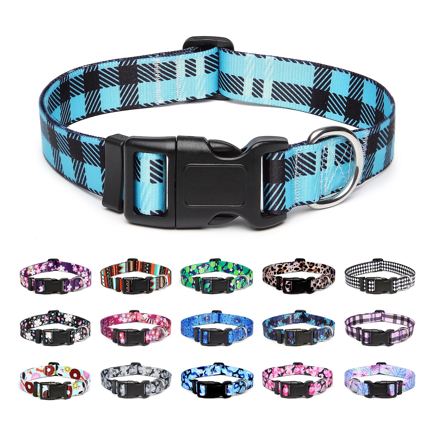 Mercano Adjustable Dog Collar - Special Design Patterns, Soft Nylon Comfortable Durable Pet Collar For Small Medium Large Dogs (S, Blue Plaid)