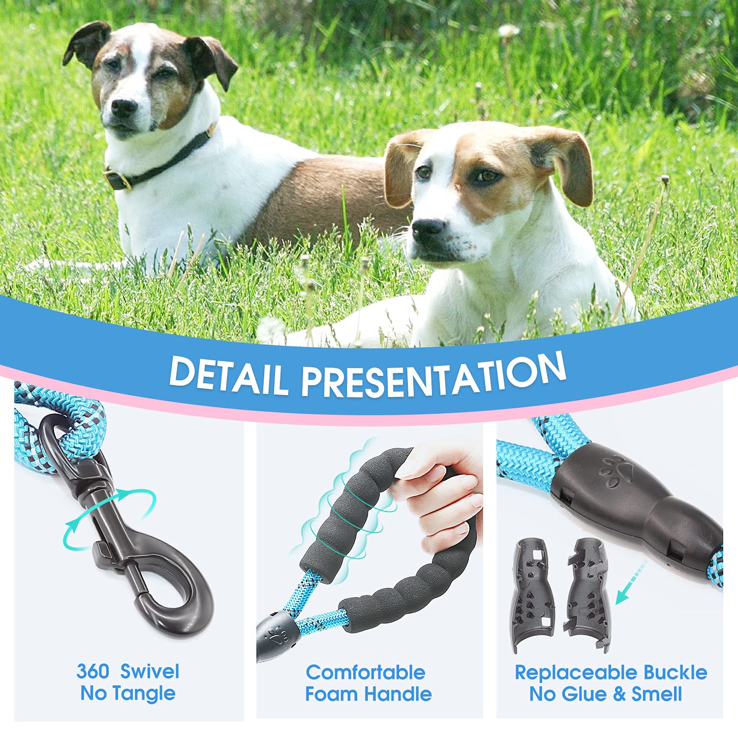 Baapet 2/4/5/6 Ft Dog Leash With Comfortable Padded Handle And Highly Reflective Threads For Small Medium And Large Dogs (5Ft-1/2'', Blue)