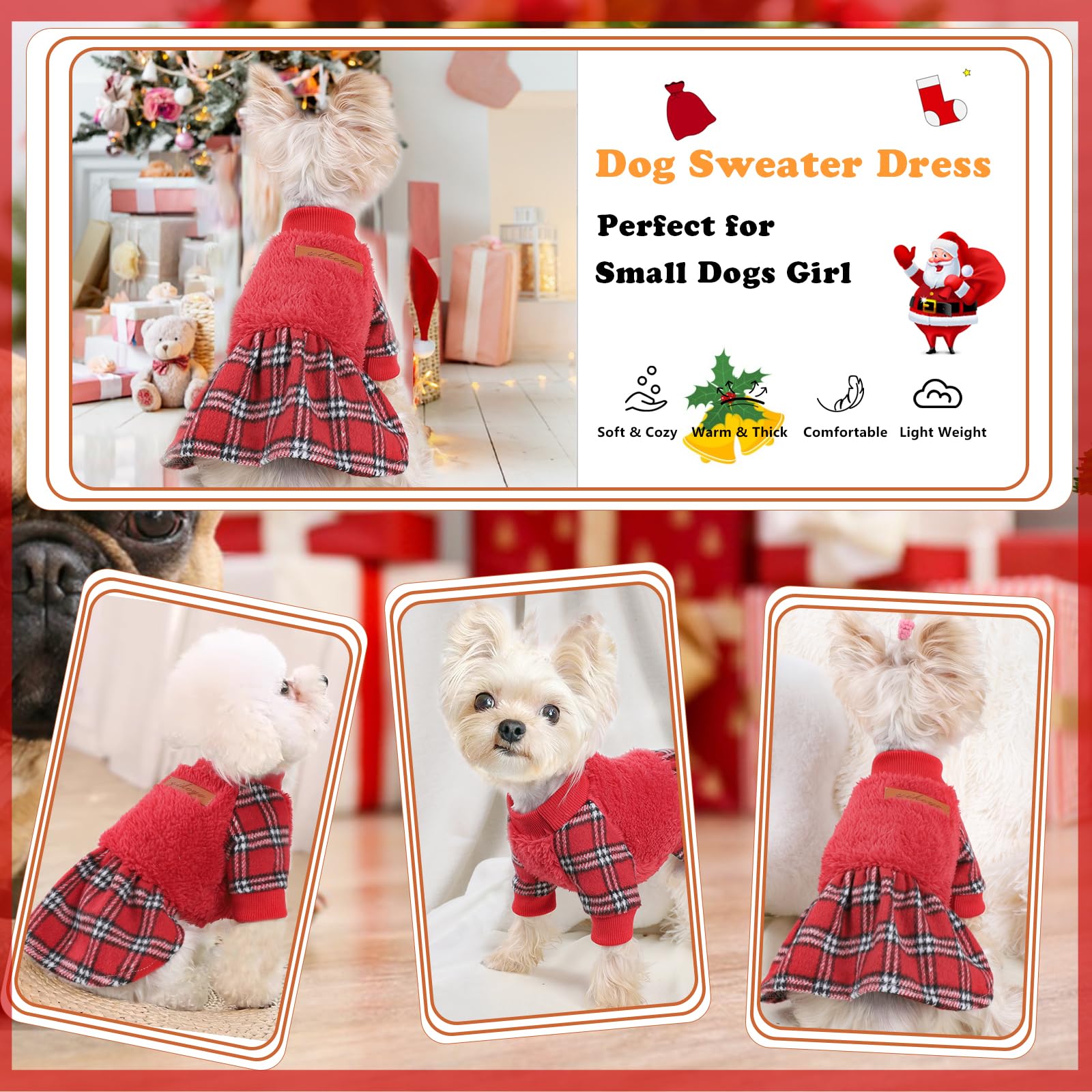 Shifenmei Christmas Dog Clothes Xxs Dog Dress Chihuahua Teacup Dog Dresses Winter Dog Clothes For Small Dogs Girl Fall Puppy Dre