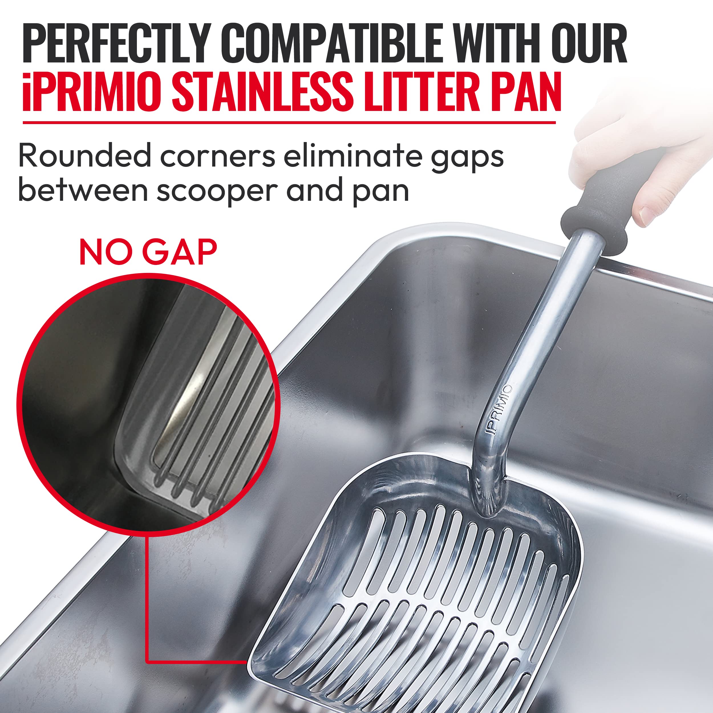 Iprimio Monster Cat Litter Scooper With 17 Inch Long Handle And Soft Grip - Sturdy Extra Large Deep Shovel Scoop - Cat Litter Scoop Great For Sore Hands - Kitty Litter Box Accessory