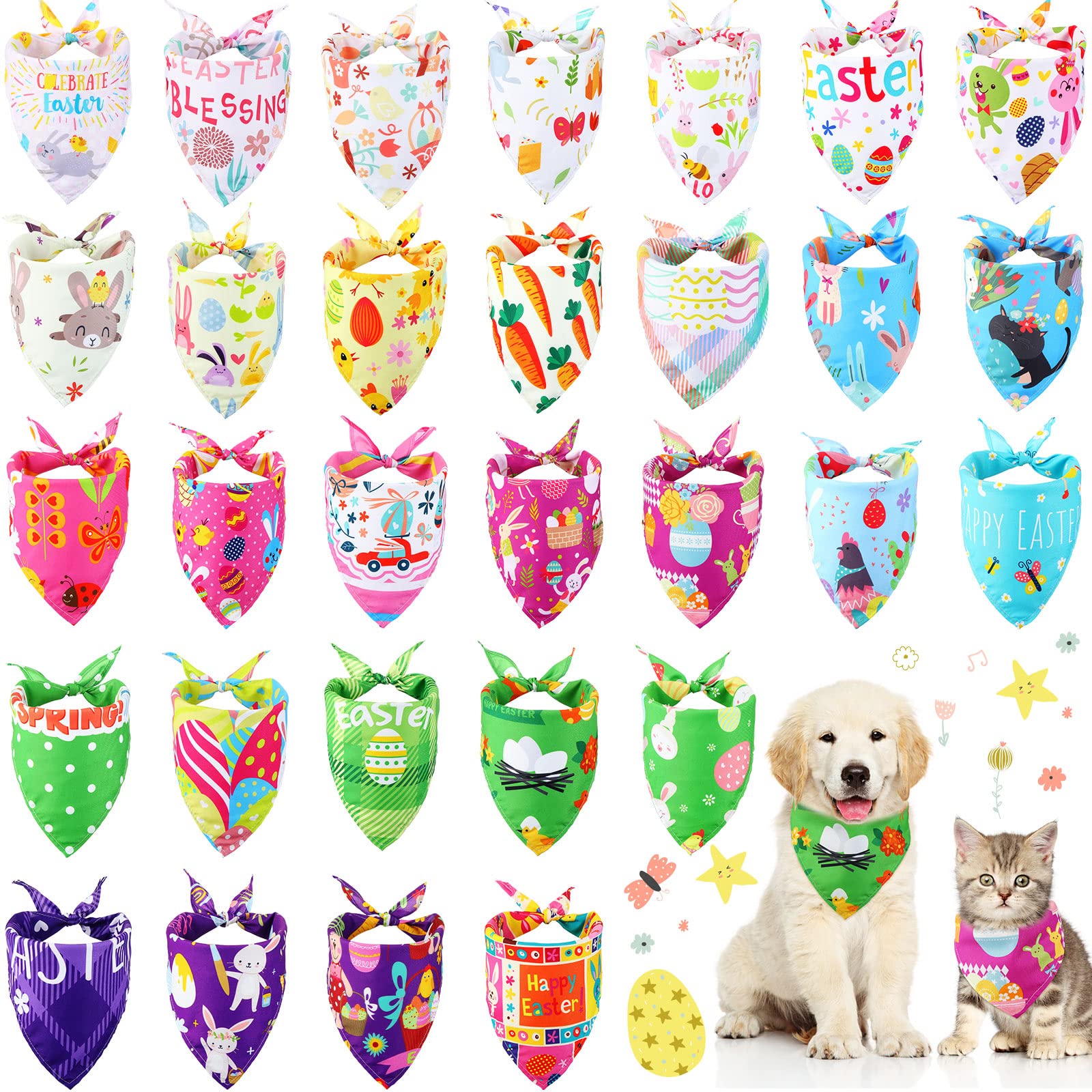 Sanwuta 30 Pieces Easter Dog Bandanas Easter Dog Bibs Holiday Pet Costume Outfit Triangle Scarf Kerchief For Small To Medium Pet