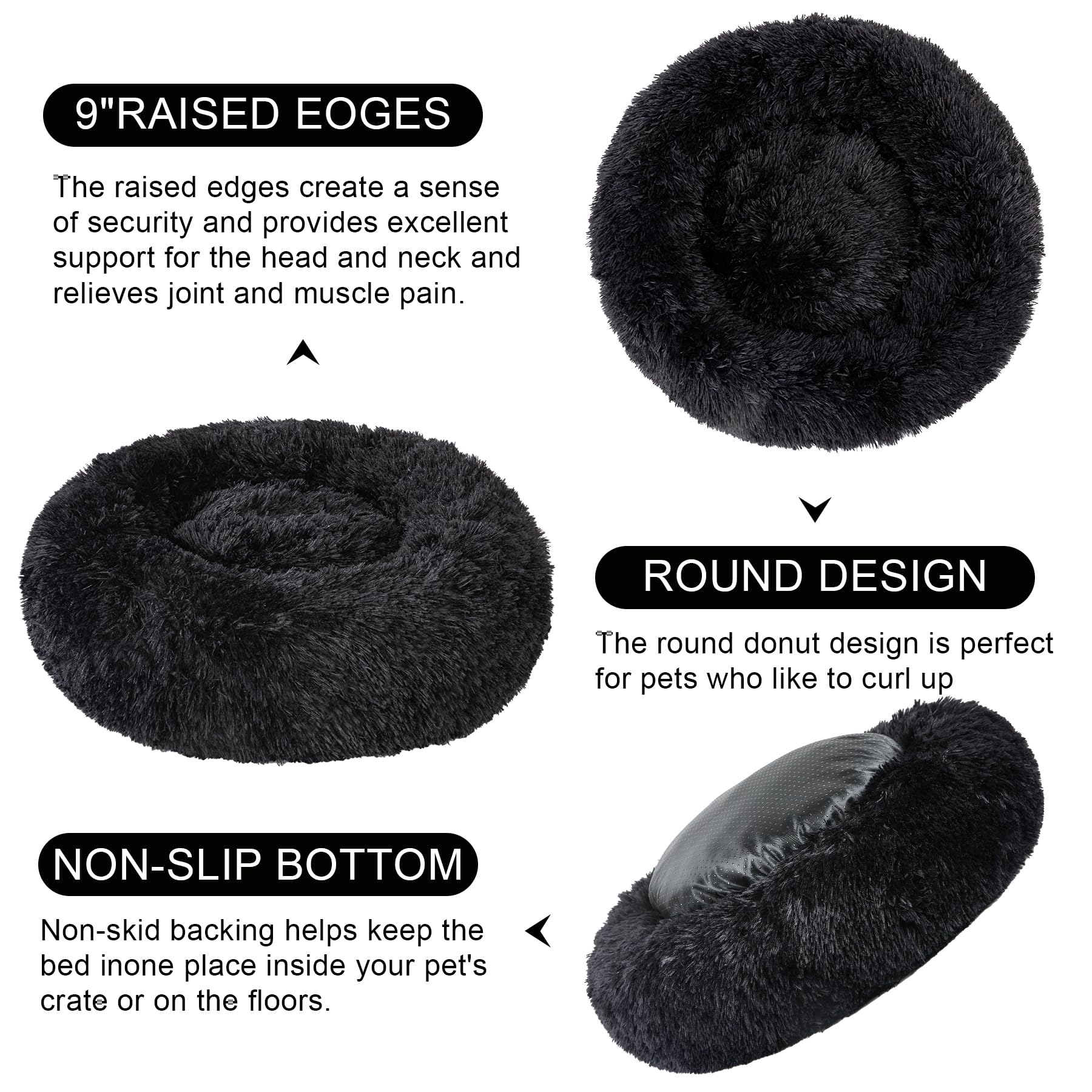 Kimpets Dog Bed Calming Beds For Small Medium Large Dogs - Round Donut Washable Puppy Dog Bed, Anti-Slip Faux Fur Fluffy Donut C