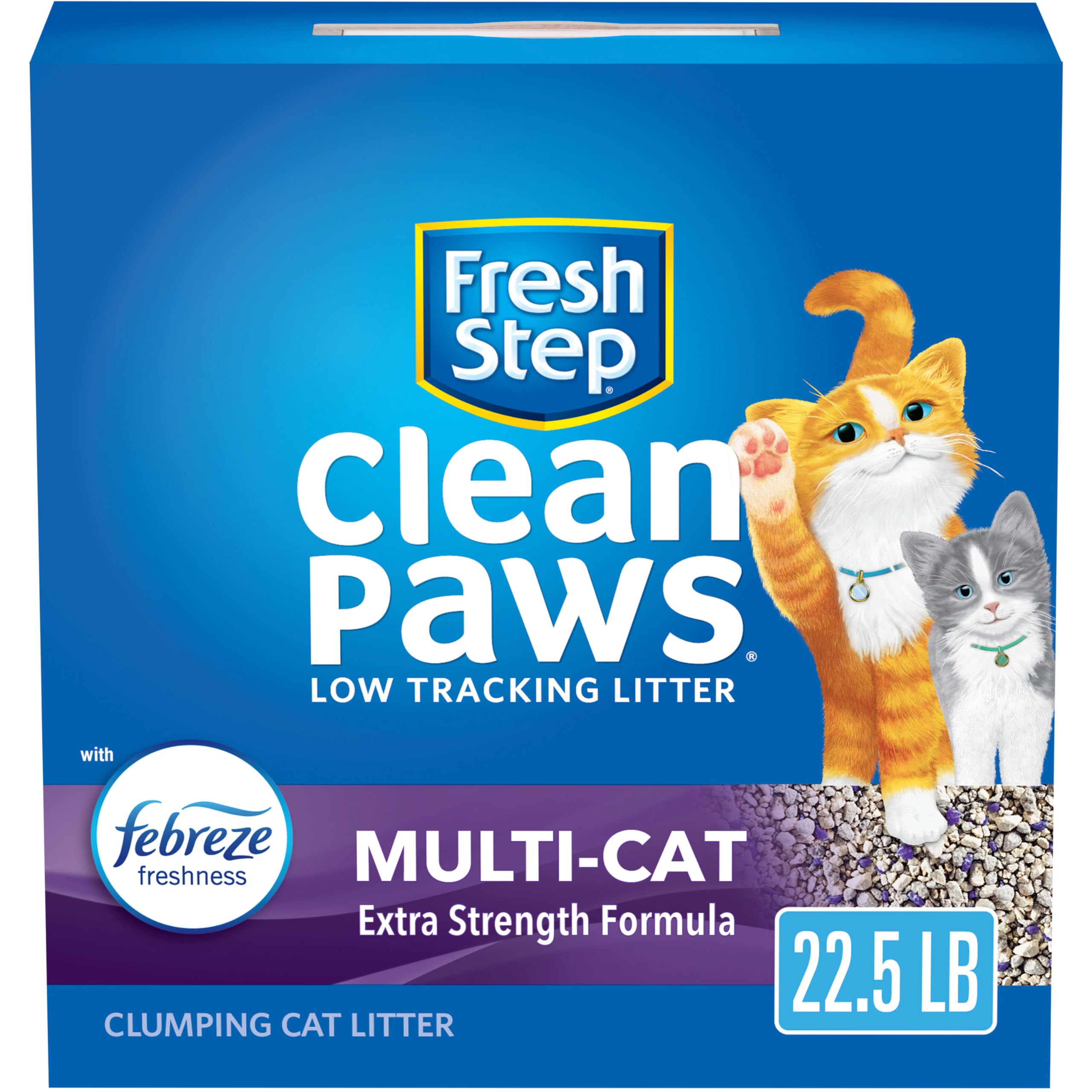 Fresh Step Clean Paws Cat Litter With Febreze Freshness, Multi-Cat Low-Tracking Clumping Litter With Guaranteed Odor Control, 22.5 Lb. Box