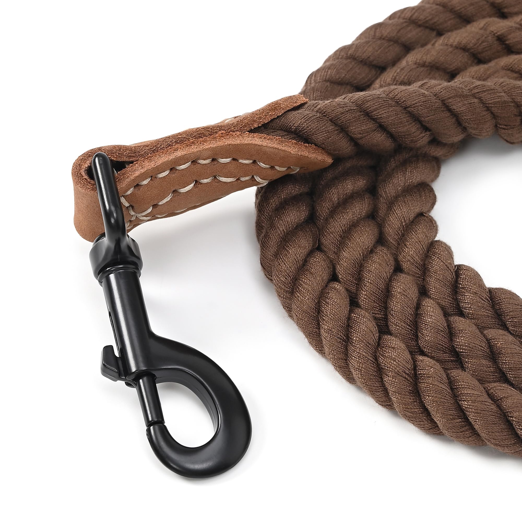 Mile High Life Dog Leash, Braided Cotton Rope Leashes With Leather Tip - Heavy Duty Metal Clasp, 6Ft, 1/2' Thick - Wedding, Wal