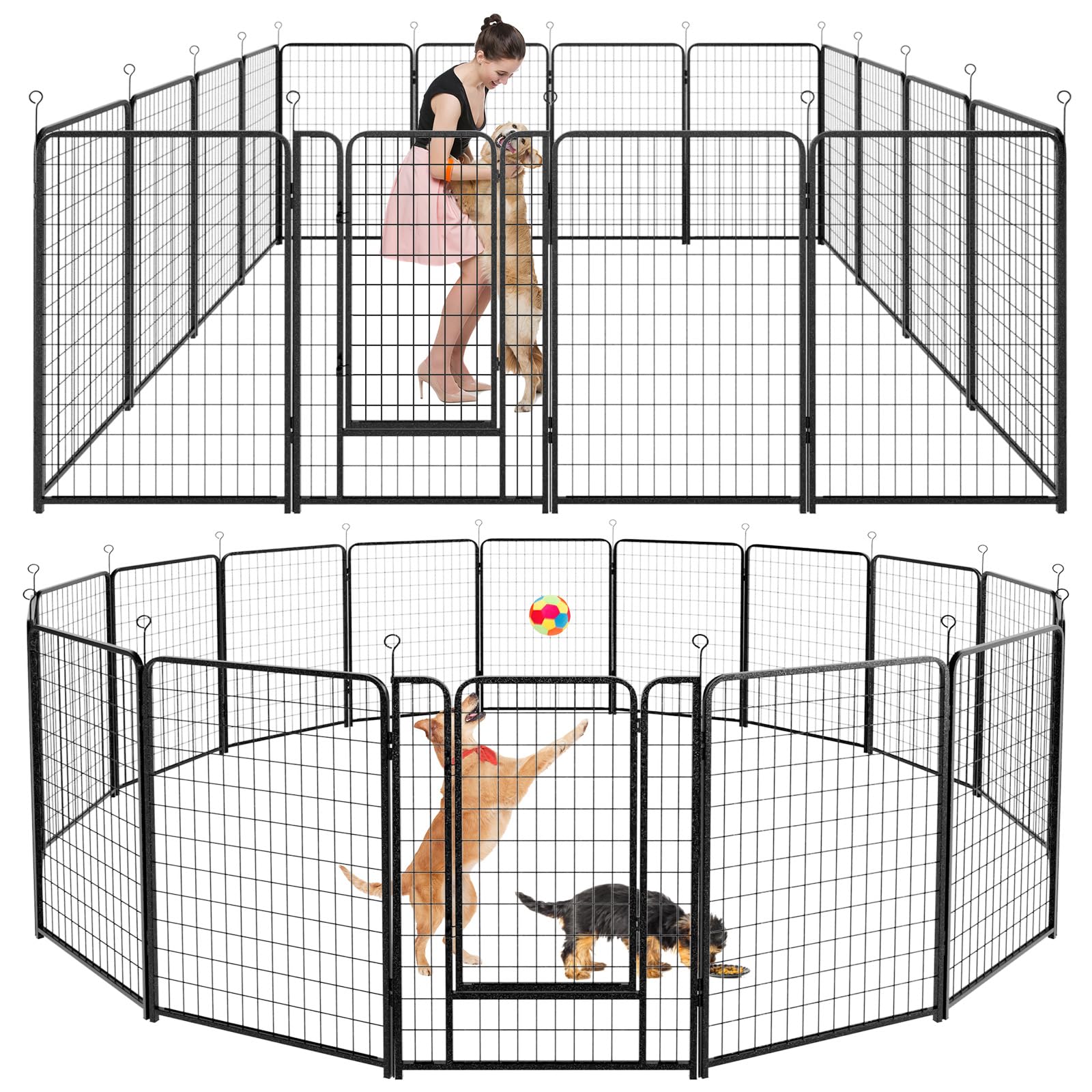 Kfvigoho Dog Playpen Outdoor Extra Wide 16 Panels Heavy Duty Dog Fence 50'' Height Anti-Rust With Doors Portable For Rv Camping 