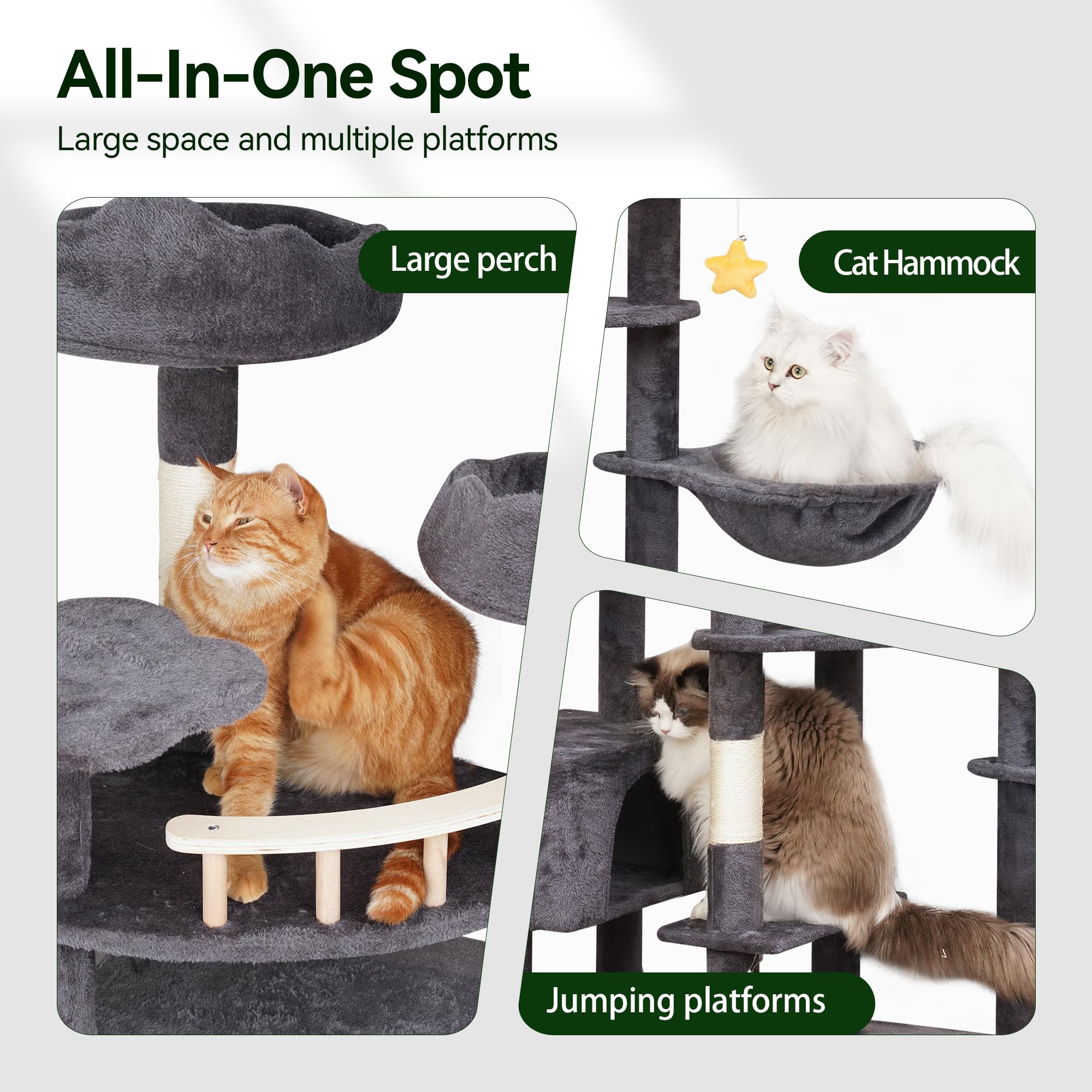 Meecal 85In Giant Cat Tree For Indoor Cats Large Adult, Tall Cat Tower With Scratching Post, Heavy Duty Cat Tree For Big Cats, C