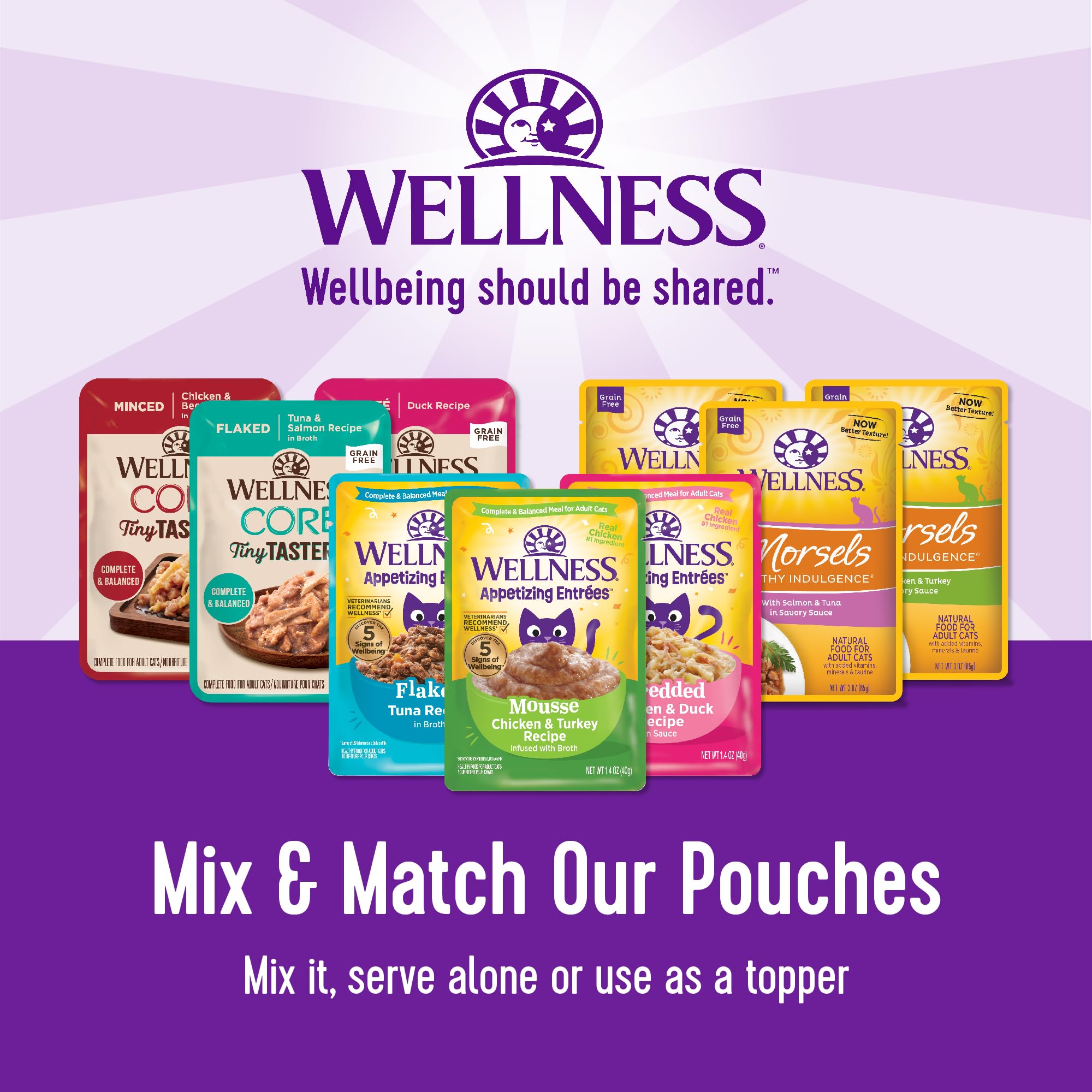 Wellness Healthly Indulgence Morsels Adult Wet Cat Food, Natural, Protein-Rich, Grain Free, 3 Ounce Pouch, 24 Pack, (Chicken & S