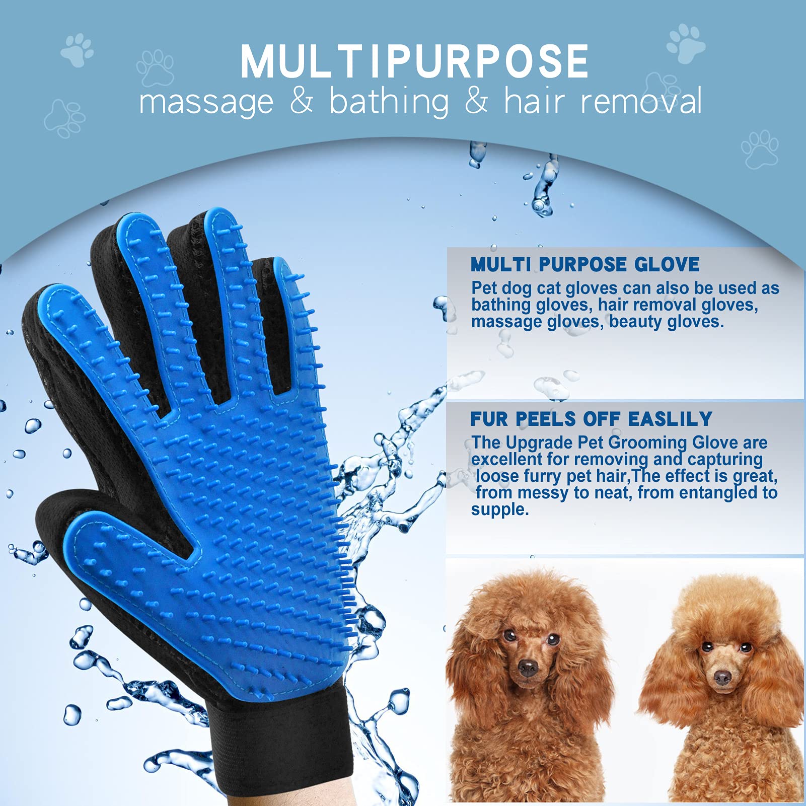 Goeswell Pet Grooming Brush Double-Sided Undercoat Rake For Dogs & Cats - Shedding And Dematting Comb For Dogs &Gentle Deshedding Brush Glove Grooming Kit (Blue 2 Pack)