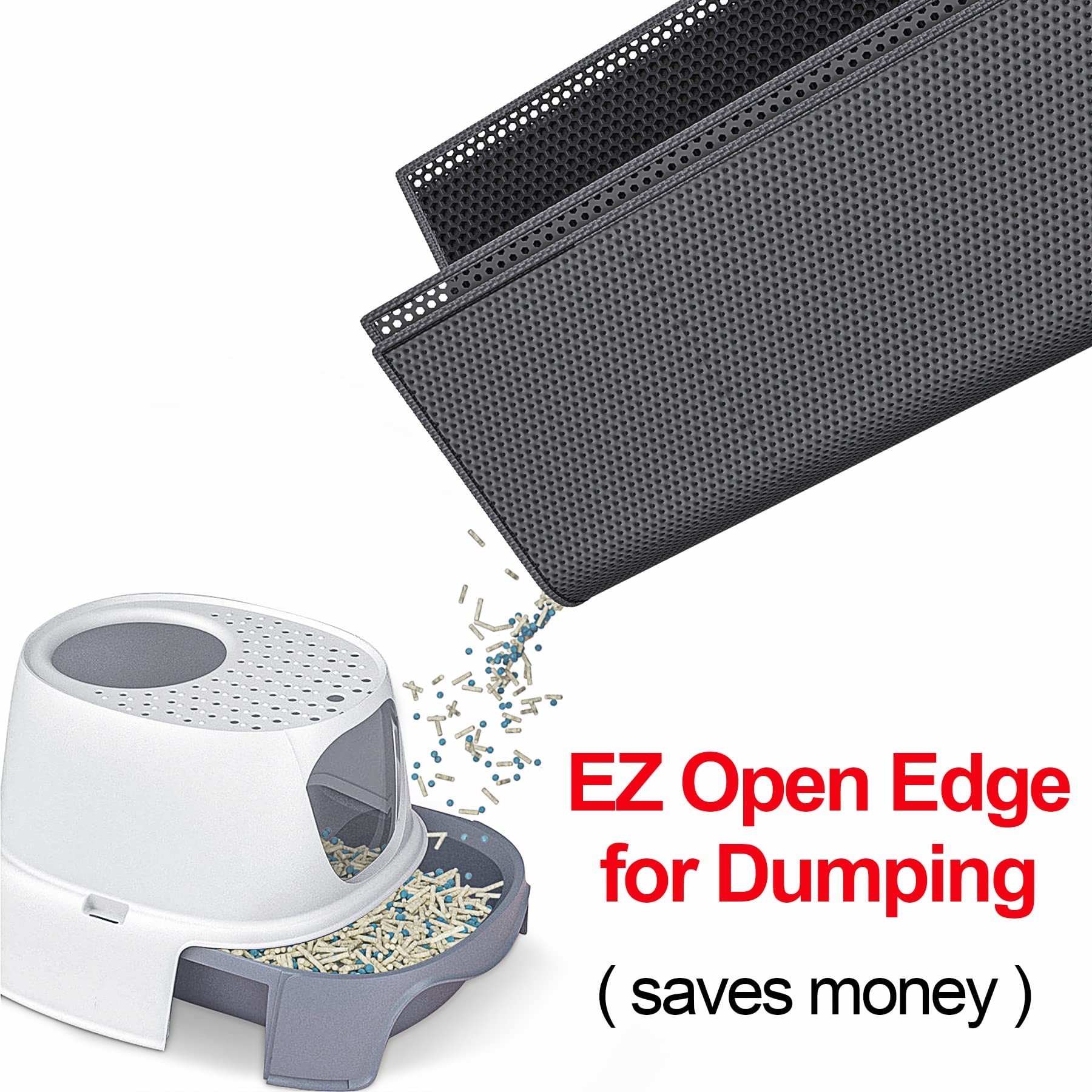 Waretary Cat Litter Mat 36'X 30', Kitty Pretty Litter Box Trapping Mat, Extra Large Xl Honeycomb Double Scatter Control Layer Mat, Urine & Waterproof, Washable, Easy Clean, Phthalate Free, Black