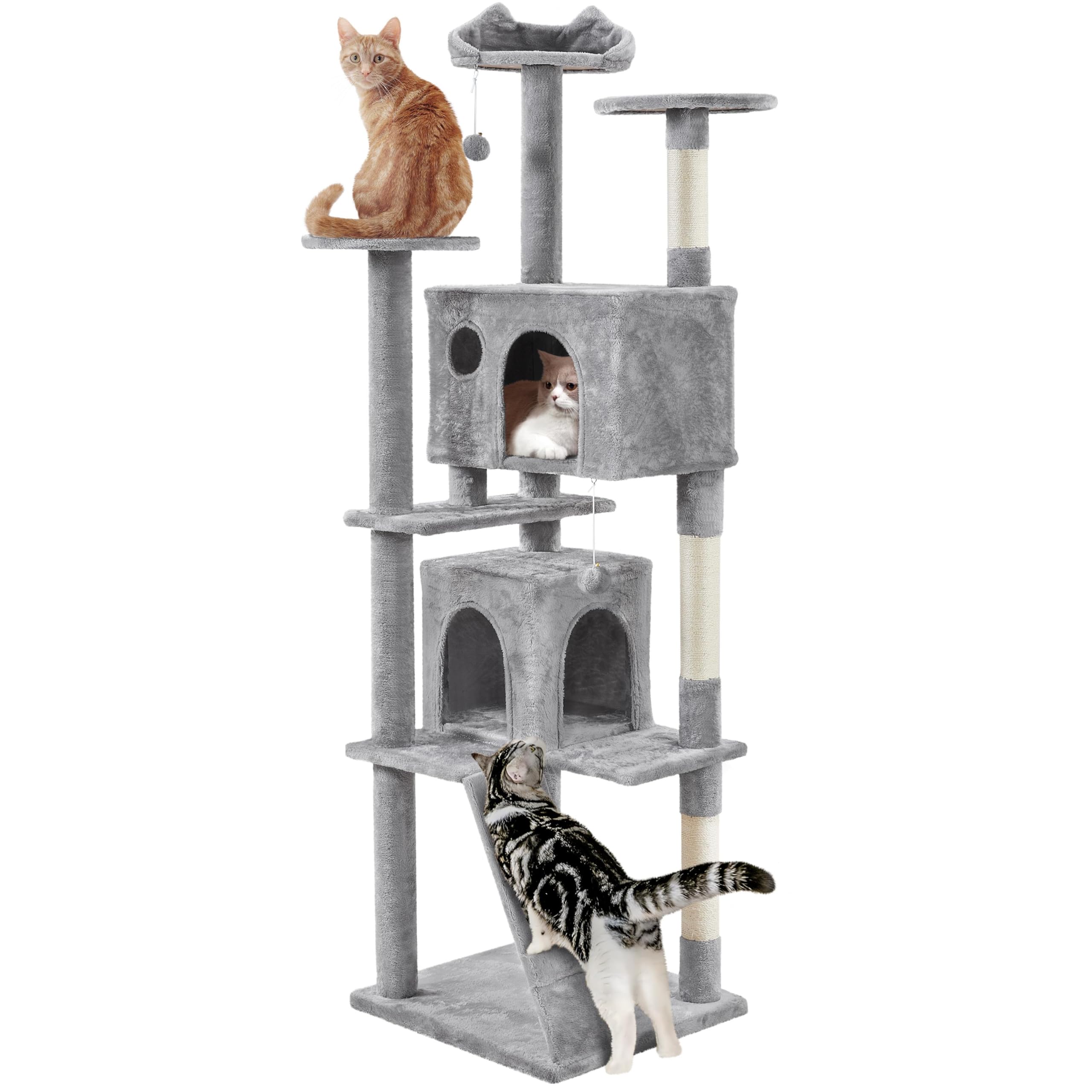 Yaheetech Tall Cat Tree, 80In Multi-Level Tower With Scratching Posts, Double Cat Caves, Perched Platforms, Dangling Balls, Kitt