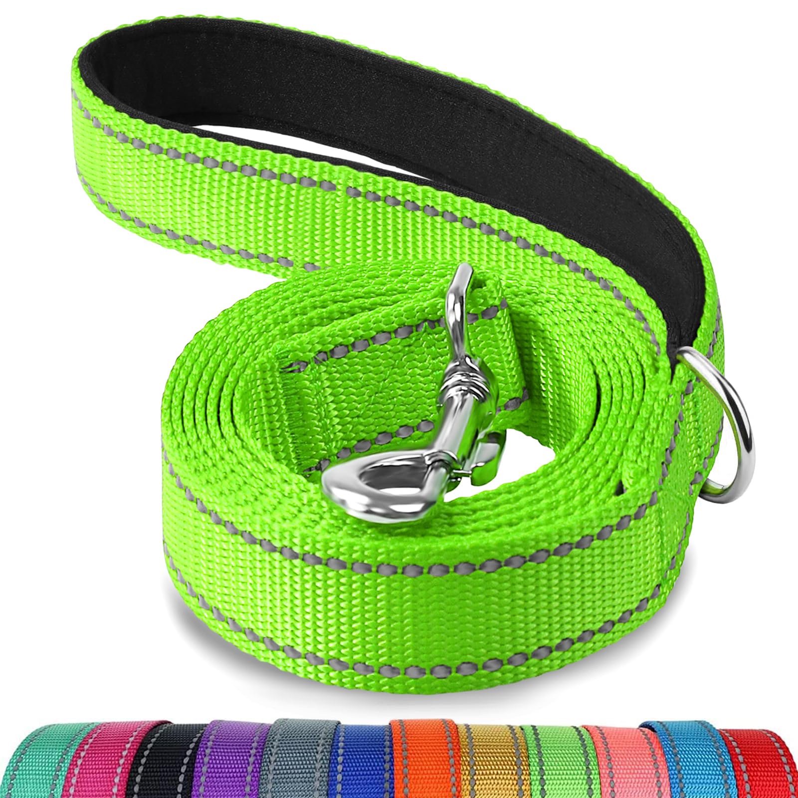 Joytale Double-Sided Reflective Dog Leash, 6 Ft/5 Ft/4 Ft, Padded Handle Nylon Dogs Leashes For Small & Medium Dogs Walking, Gre