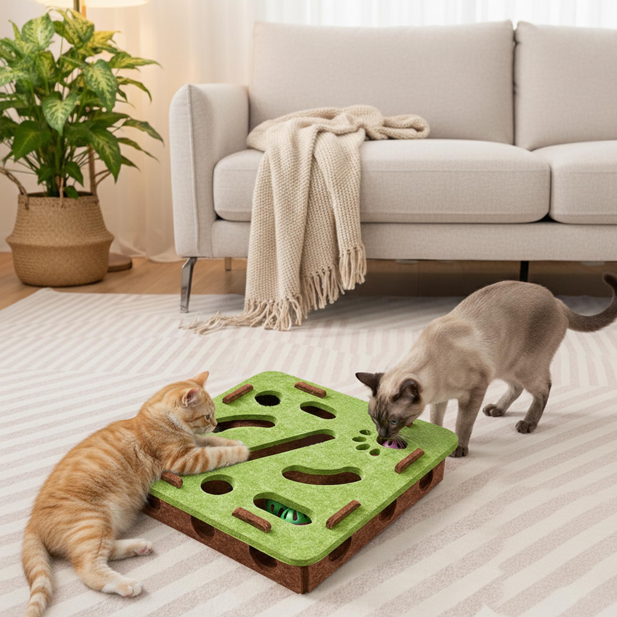 BZDBZD Interactive Cat Puzzle Feeder Toy - Felt Maze Box with 3 Jingle Balls for Indoor Cats, Kittens - Mental Stimulation, Slow