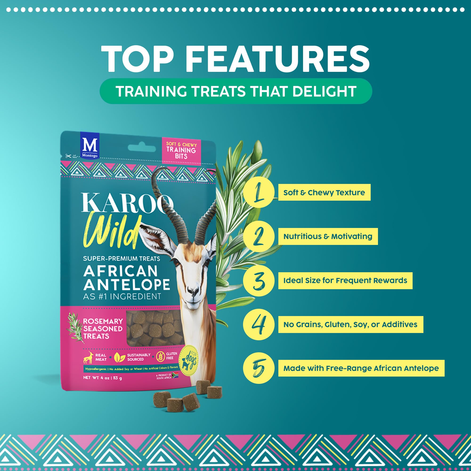 Karoo Wild Training Bits Rosemary Seasoned Treats for Dogs - 4 oz - Soft & Chewy Protein Bits Made with African Antelope - Great