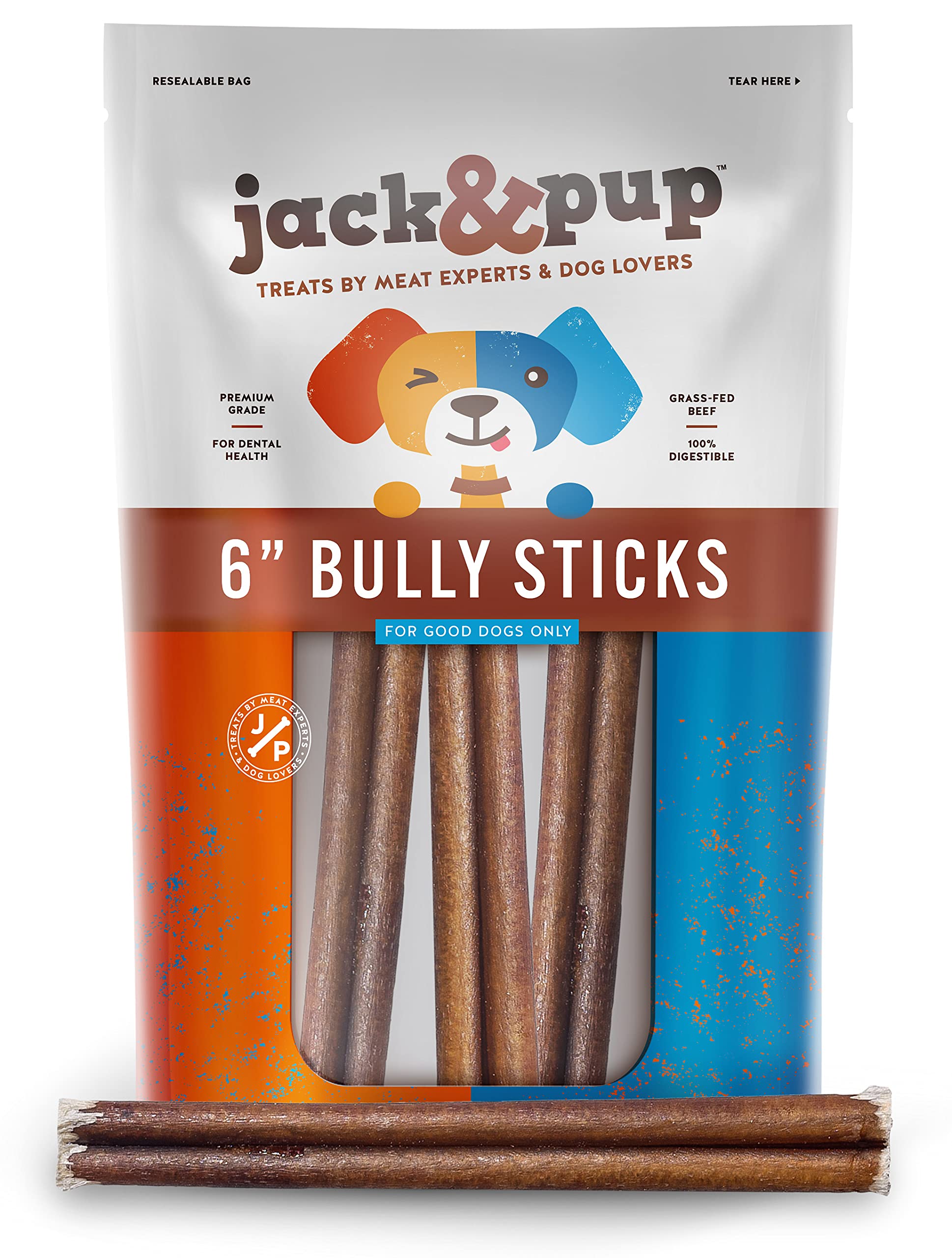 Jack&Pup 6 Inch Thick Bully Sticks for Medium Dogs, Dog Bully Sticks for Small Dogs -6 Bully Sticks for Puppies Natural Bully St