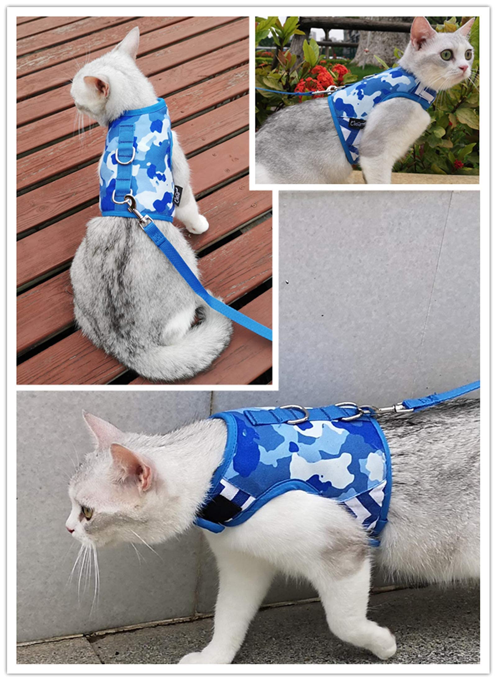 Yizhi Miaow Cat Harness And Leash For Walking Escape Proof, Adjustable Cat Vest Harness, Padded Stylish Cat Walking Jackets, Blu