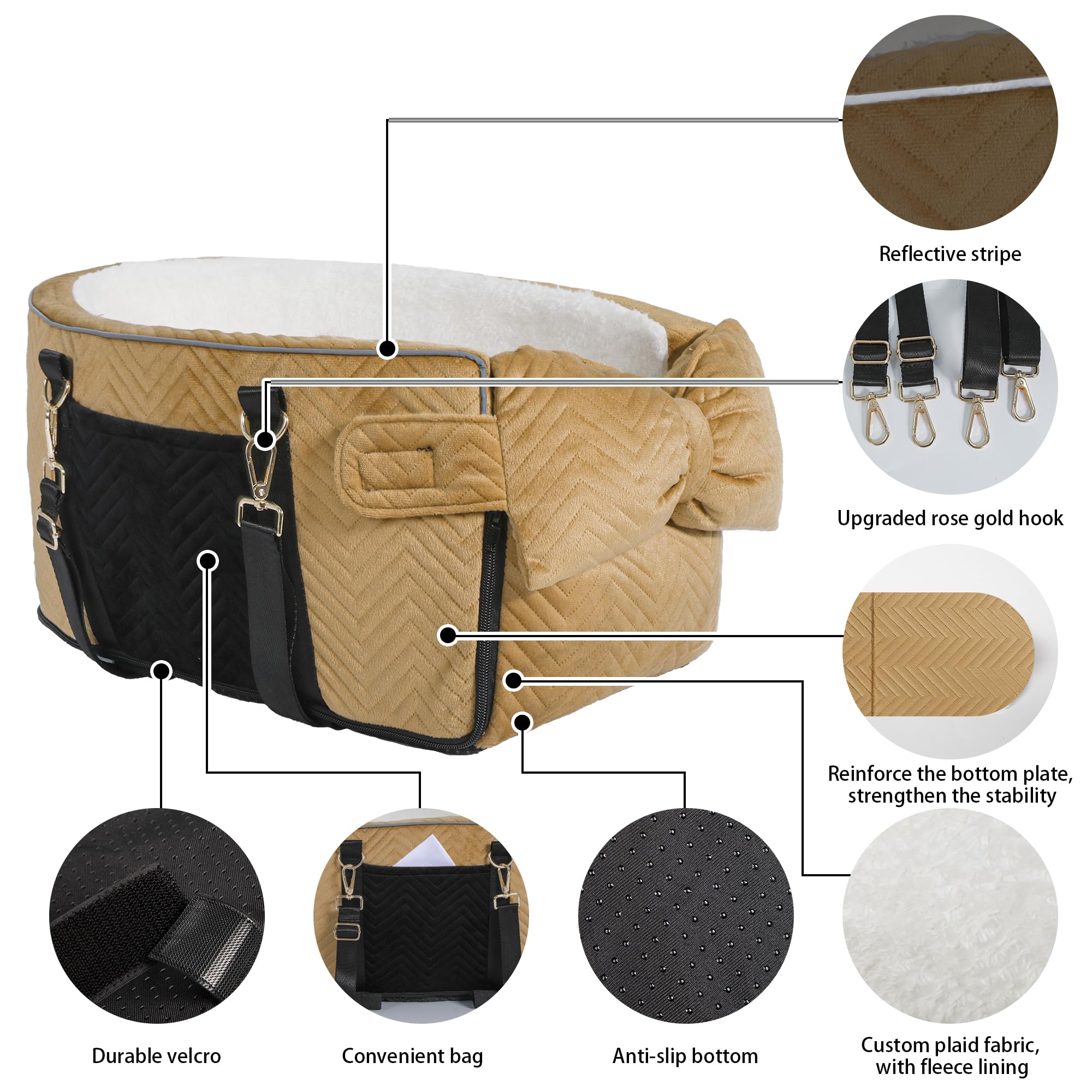 Dog Car Seat for Small Dogs Adjustable Portable Center Console Dog Car Seat Removable Cat Booster Cars Seats - Safety Belt with