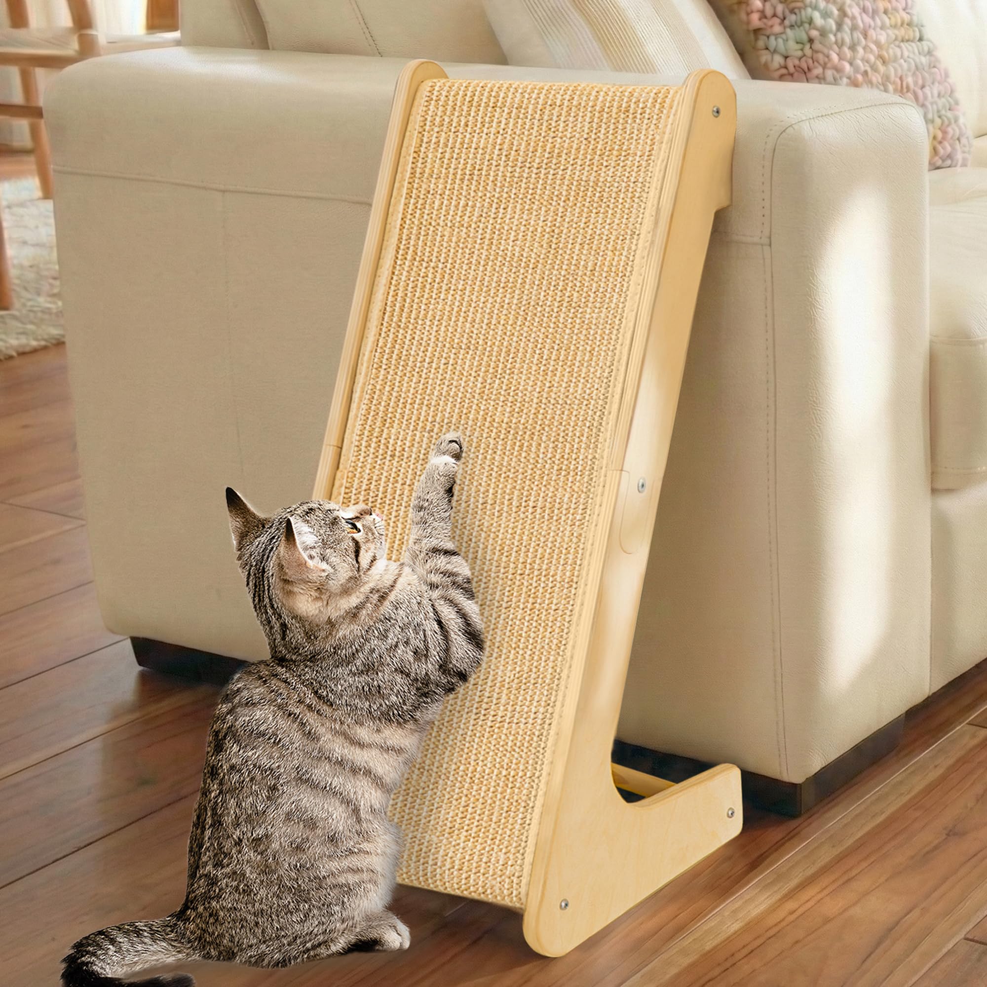 PETKARAY L Shape Cat Scratcher, Sisal Kitty Scratching Ramp, Vertical Scratch Pad for Indoor Cats, 25.2 Furniture Protector with