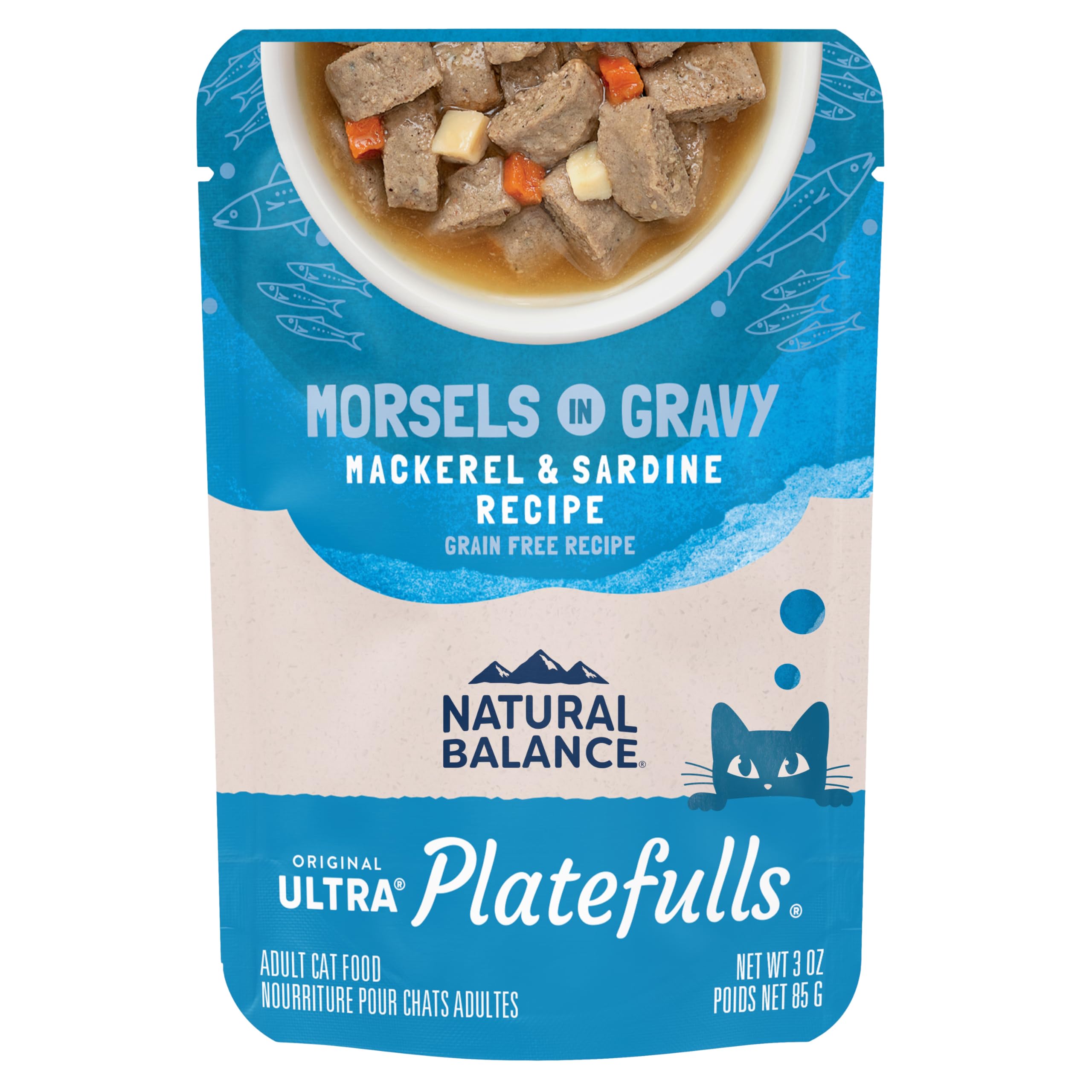 Natural Balance Original Ultra Platefulls Indoor Adult Grain Free Wet Cat Food, Mackerel & Sardine Recipe, 3 Ounce Pouch (Pack o