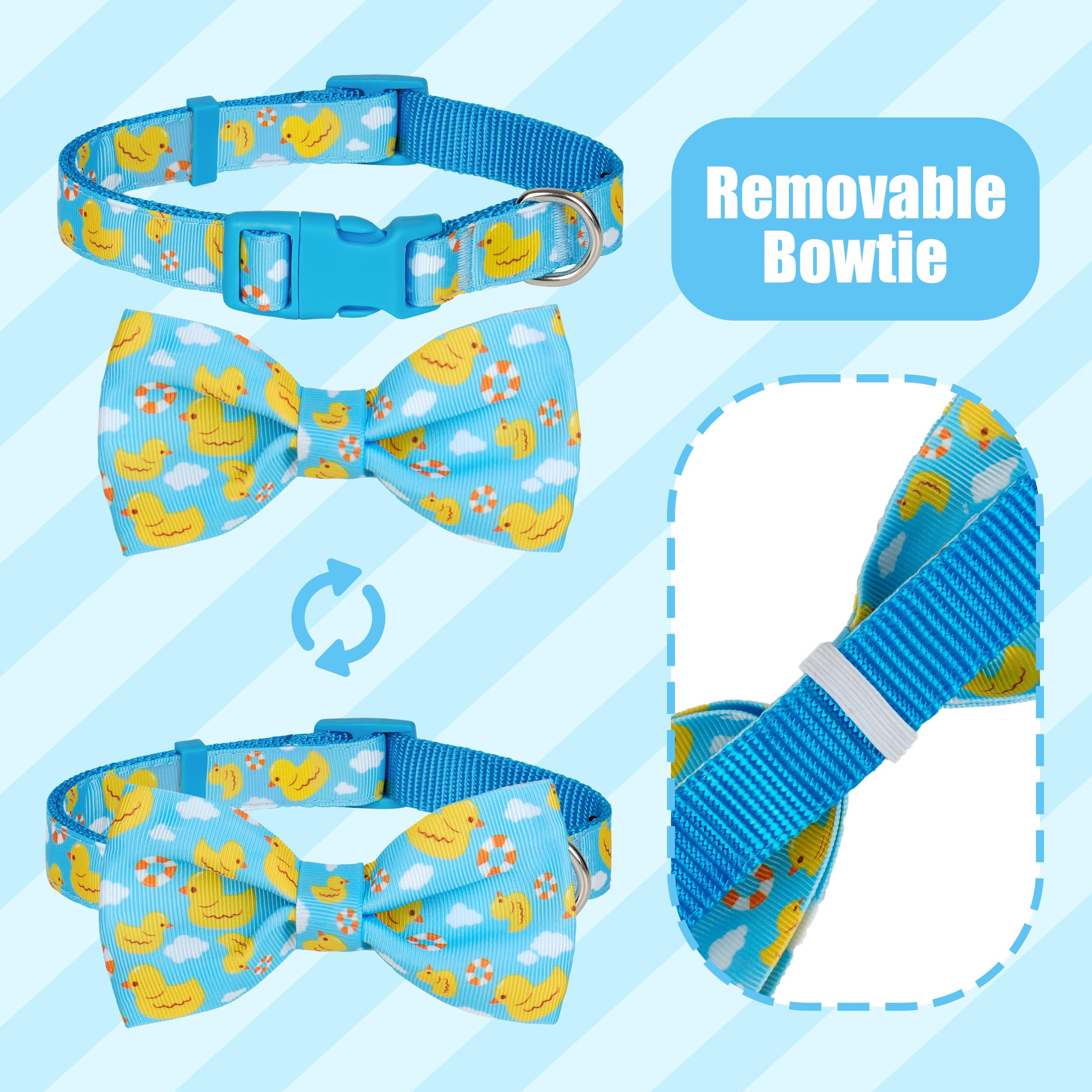 Azuza Dog Collar With Bow Tie, Soft And Comfortable Adjustable Bowtie Dog Collar For Small Dogs (S, Yellow Duck)