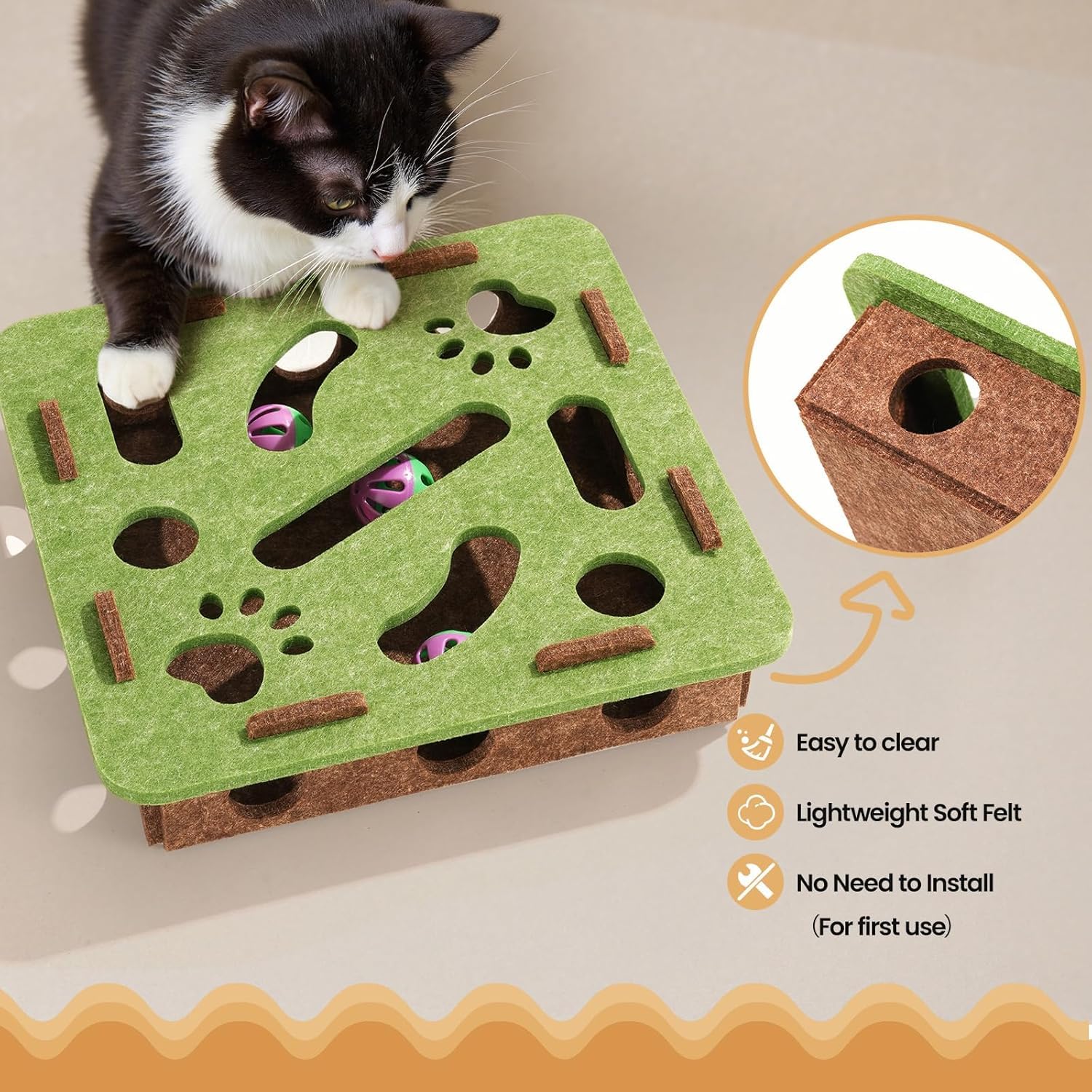Cat Scratch Puzzle Enrichment Box, Cat Puzzle Toy with 2 Bell Balls, Enrichment Toys for Indoor Cats