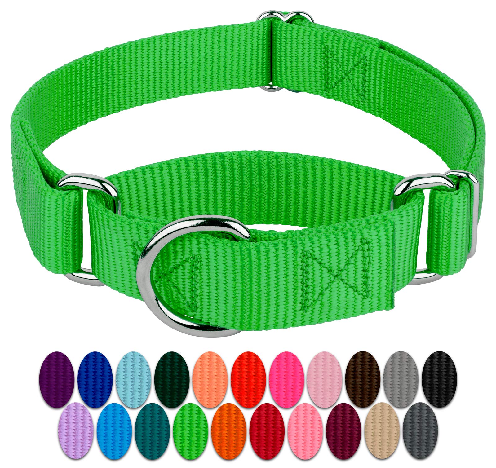 Country Brook Petz - Hot Lime Green Martingale Heavy Duty Nylon Dog Collar - 21 Vibrant Color Options (3/8 Inch Width, Mini)
