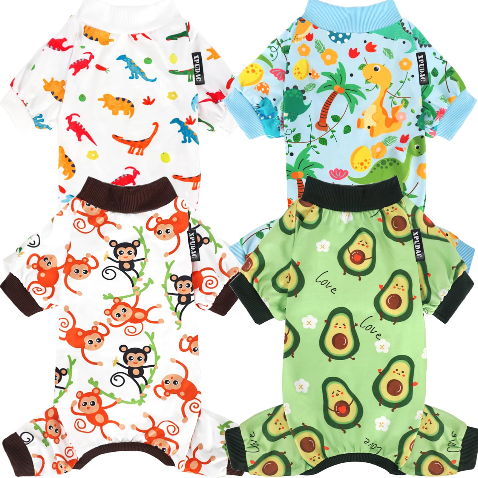 Xpudac 4 Pack Dog Pajamas Soft Strechy Summer Puppy Clothes For Small Medium Dogs Boy Girl Cat Apparel-X-Large