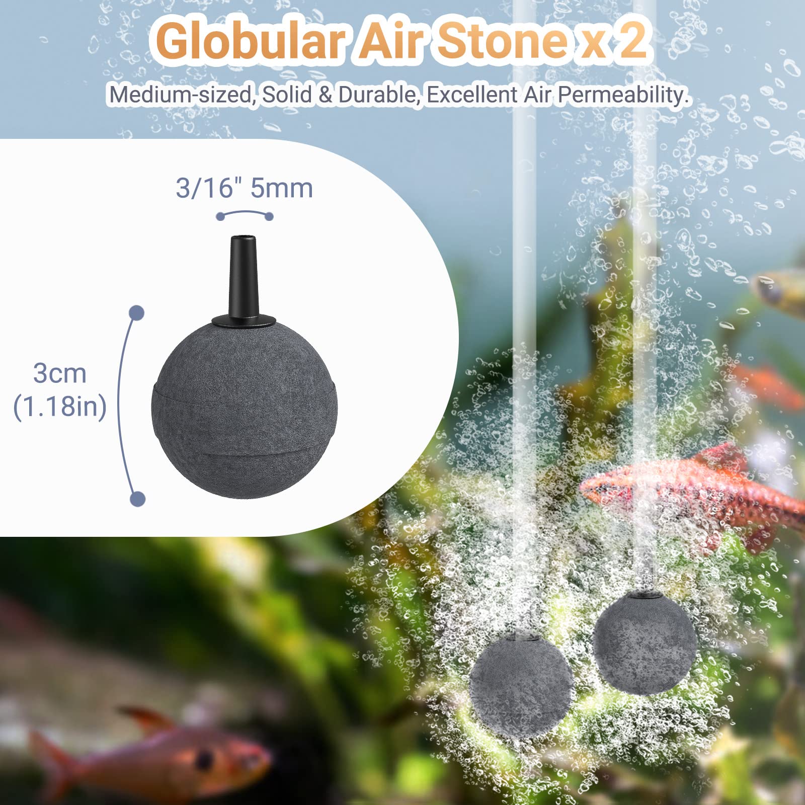 Moonorange Aquarium Air Pump Accessories Kit With Standard Tubing, Air Stones, Check Valves, Suction Cups And Connectors.(20 Ft.
