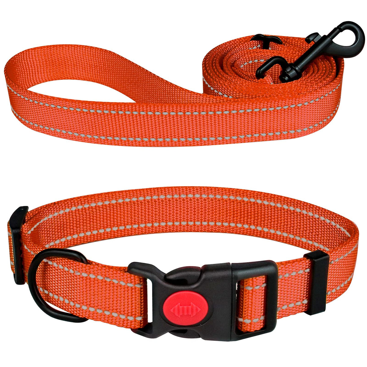 Reflective Dog Collar And Leash Set With Safety Locking Buckle Nylon Pet Collars Adjustable For Small Medium Large Dogs 3 Sizes(Orange&L)