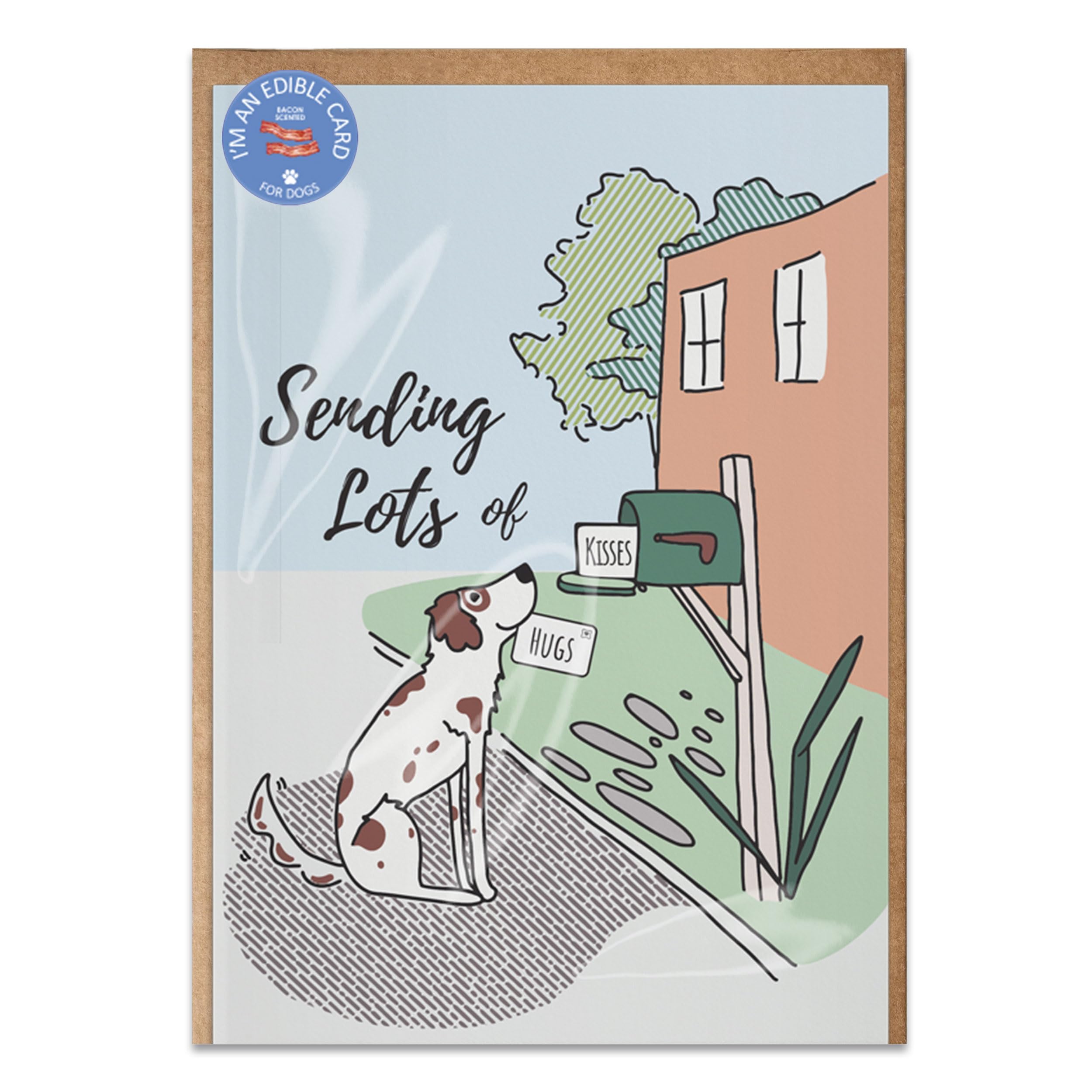 Poochie Post Edible Greeting Card for Dogs, Bacon-Flavored Dog Treat Gift with Edible Ink Pen, Sending Lots of Love Design, Glut