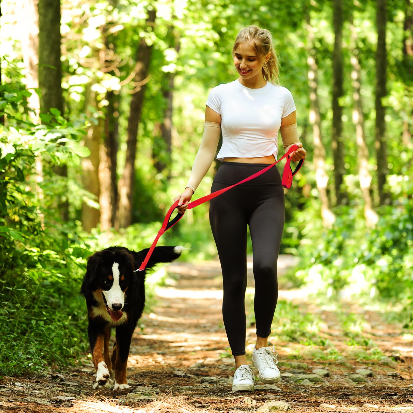 Vivaglory Traffic Handle Dog Leashes, Two Padded Soft Handles Strong Dog Leash, Reflective & Metal Hook Training Dog Lead, Black