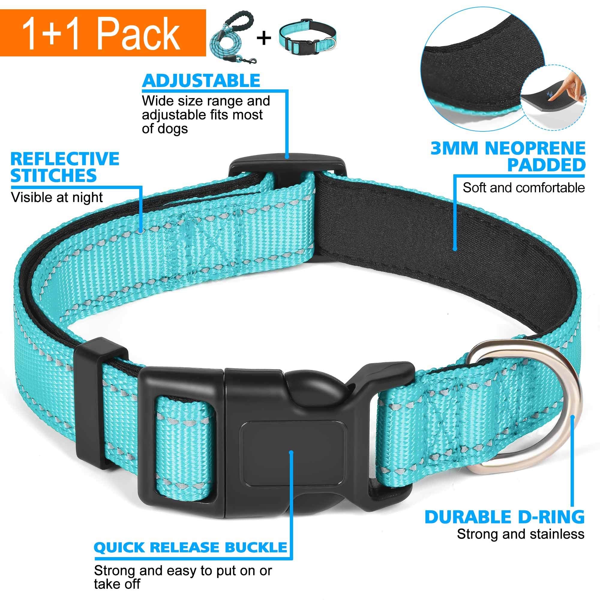 Ladoogo Reflective Dog Collar Padded With Soft Neoprene Breathable Adjustable Nylon Dog Collars For Small Medium Large Dogs (X-S