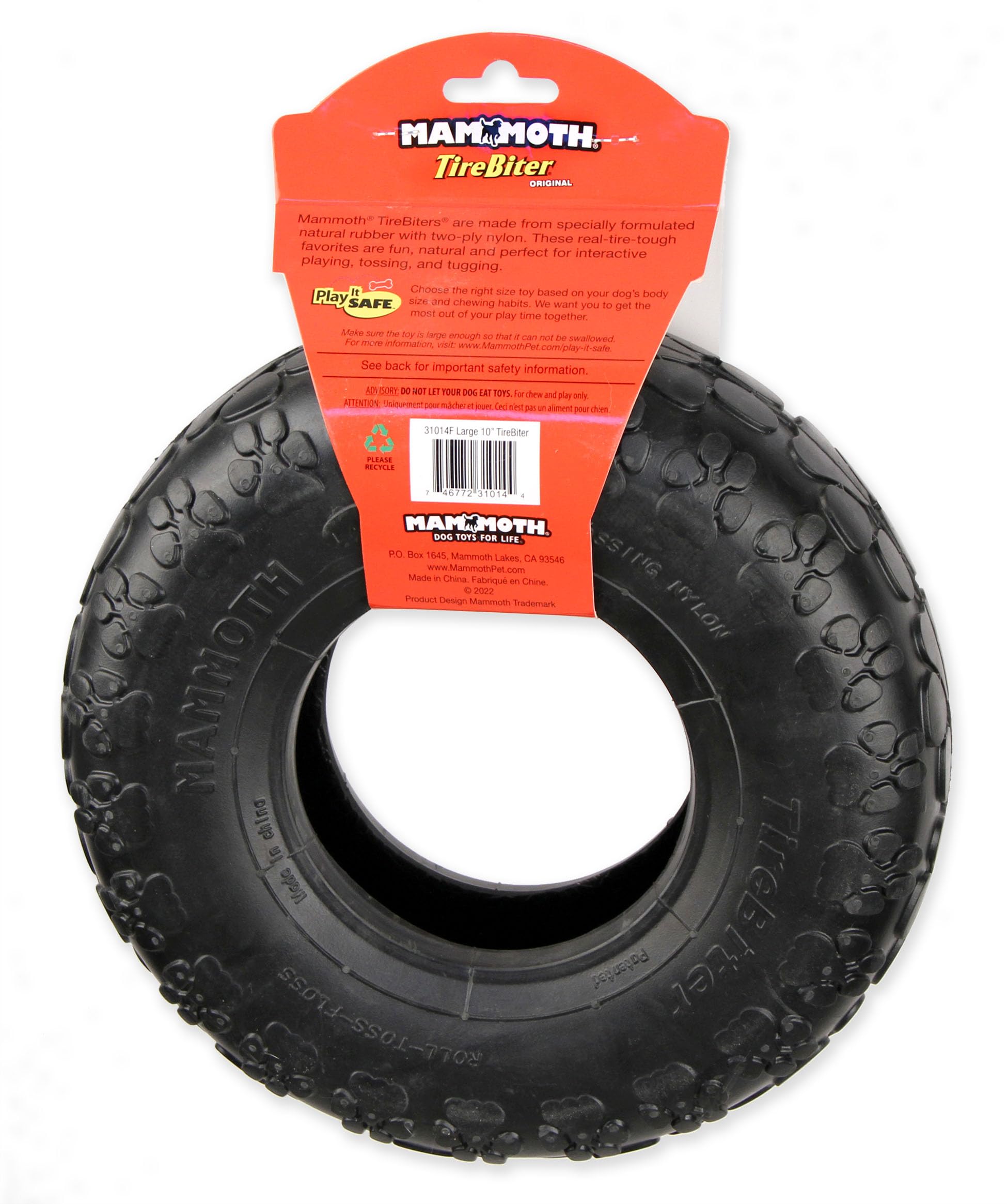 Mammoth Tirebiter Originals - Natural Rubber Dog Toys - Dog Toys For Extra Long Interactive Play - Strong Chewer Toys For Dogs - Large, 10”